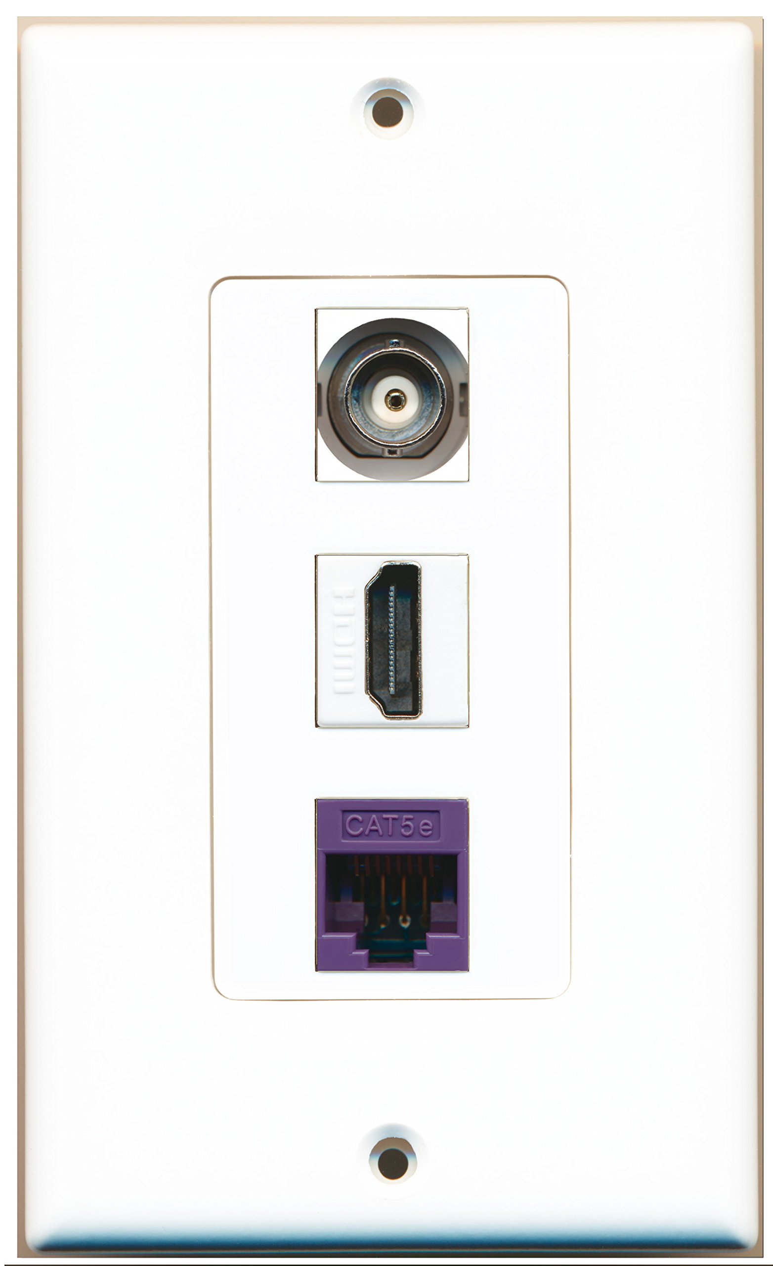 RiteAV 1 Port HDMI, 1 BNC, 1 Cat5e Ethernet Purple Wall Plate - Oversized Jumbo MIDI for Home Theater, Office, and Conference Room AV Installations
