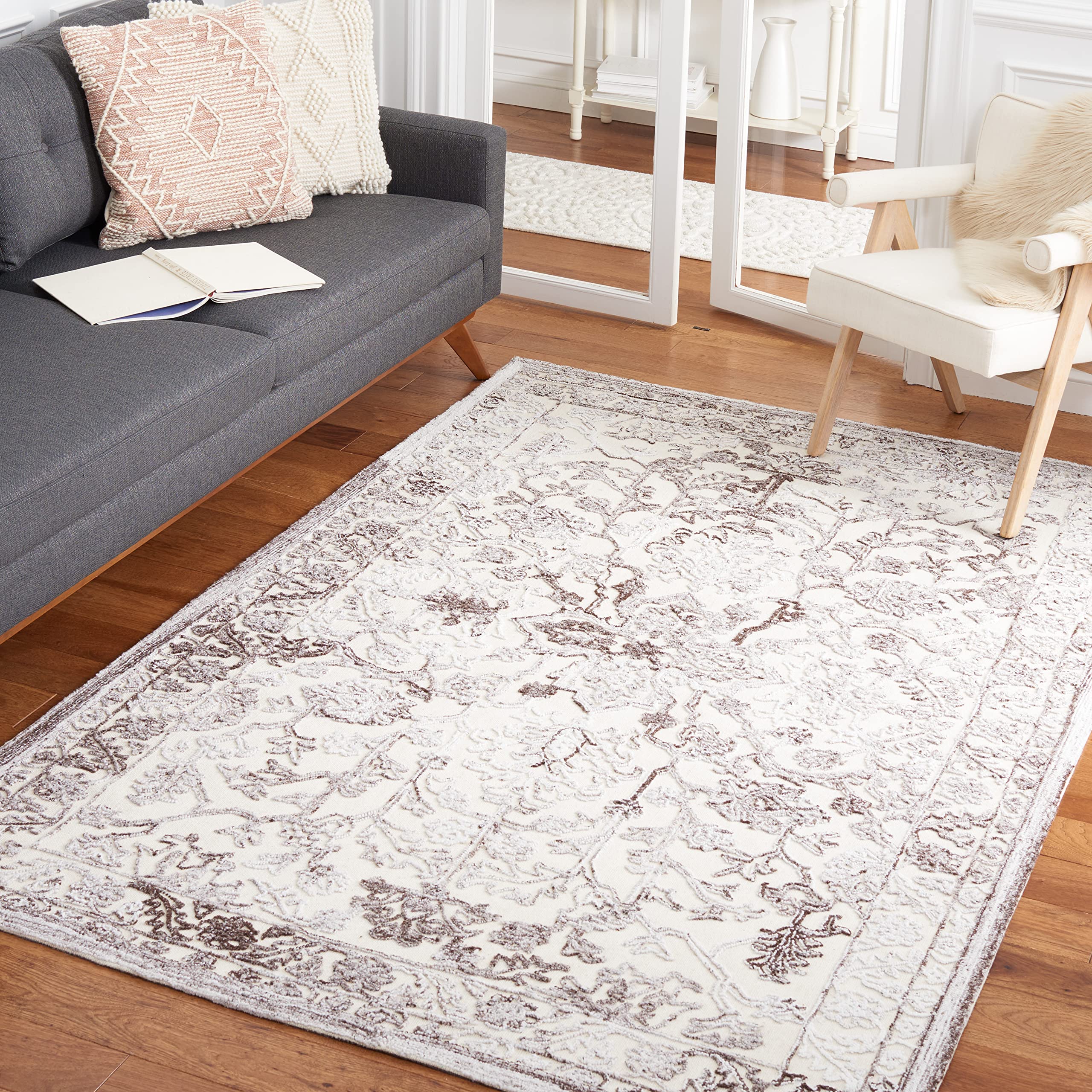 SAFAVIEH Trace Collection 6' Square Brown/Ivory TRC303T Handmade Premium Area Rug for Living Room, Dining Room & Bedroom - Soft & Durable Home Decor