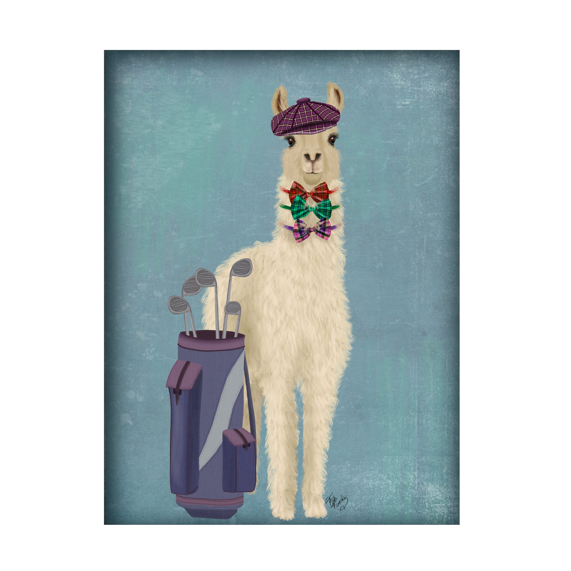 Trademark Fine Art 'Llama Golfing' Canvas Wall Art by Fab Funky - Whimsical Animal Painting for Home Decor, Office & Game Room