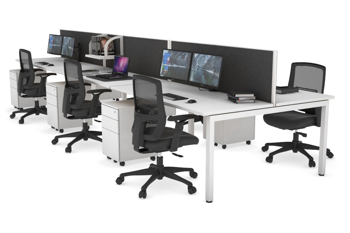 Quadro Square Legs 6 Person Office Workstation - 1800L x 700W Modular Desk System for Collaborative Workspaces, Home Offices & Coworking Spaces