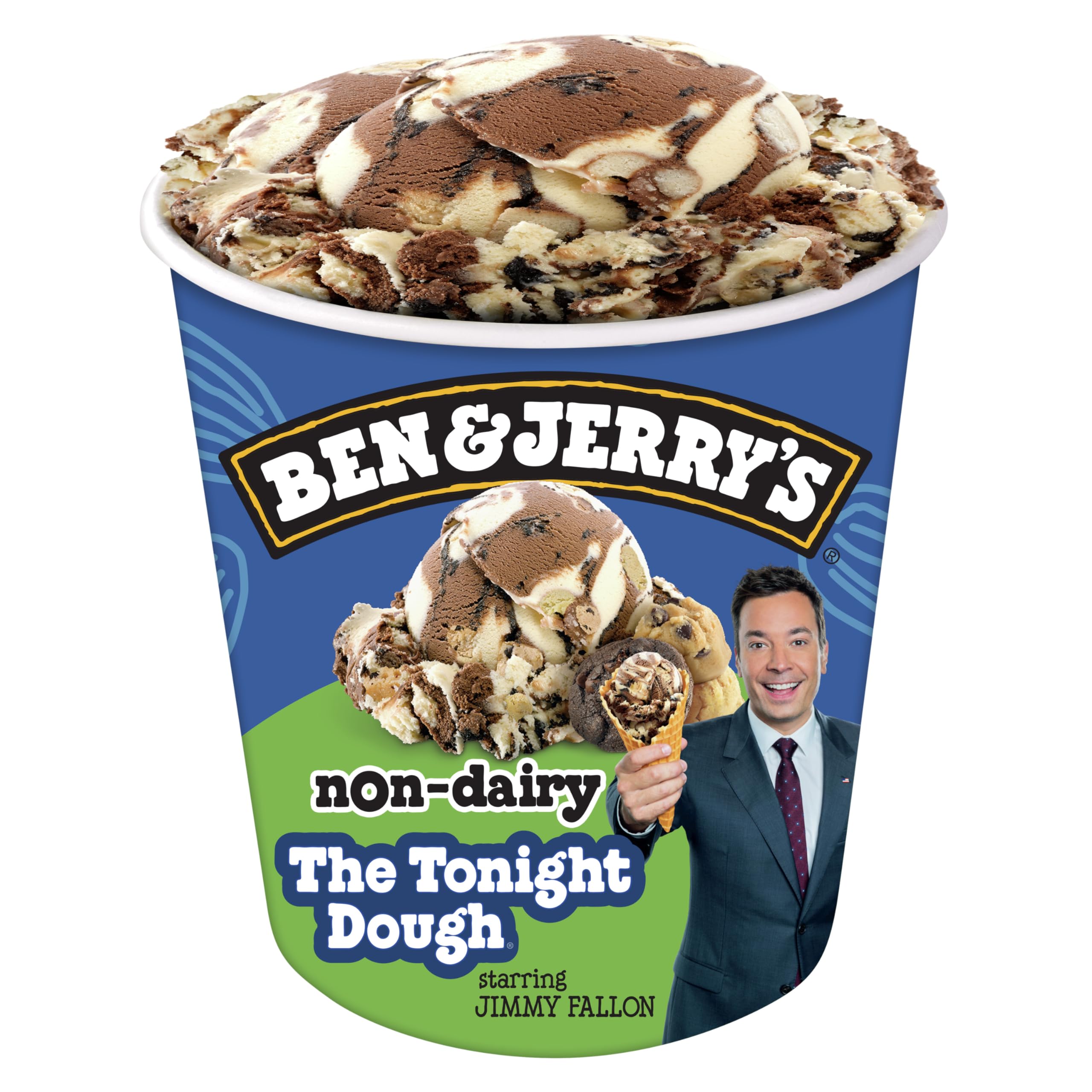 Ben & Jerry's Non-Dairy The Tonight Dough Caramel & Chocolate Vegan Frozen Dessert Pint 16 oz - Perfect for Vegan Treats, Late-Night Snacking & Dairy-Free Desserts