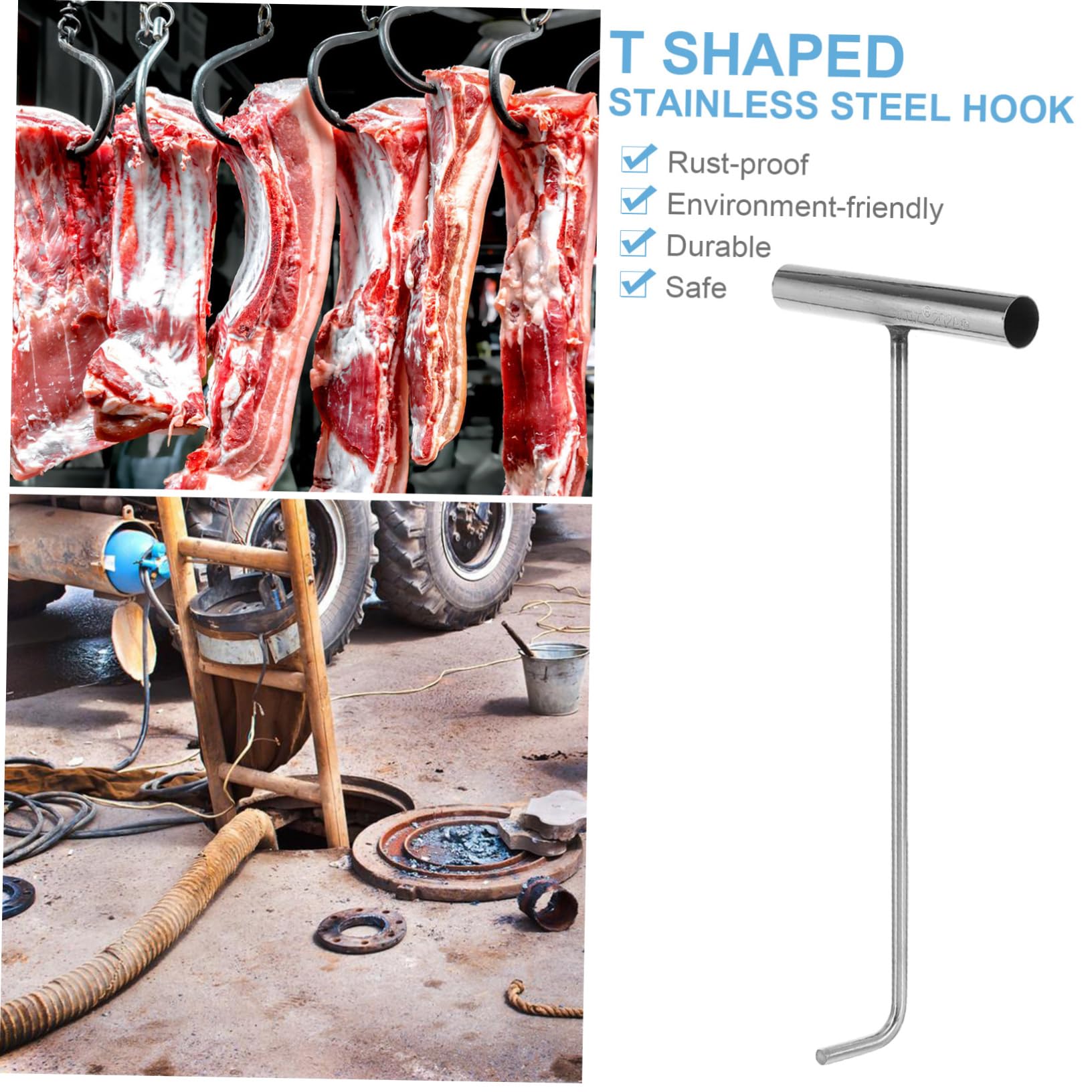 Stainless Steel T-Hook - Heavy Duty Manhole Cover Lifter & Sewer Maintenance Tool - Storage Hook for Hanging - Perfect for Utility Workers, Plumbers & Warehouse Organization
