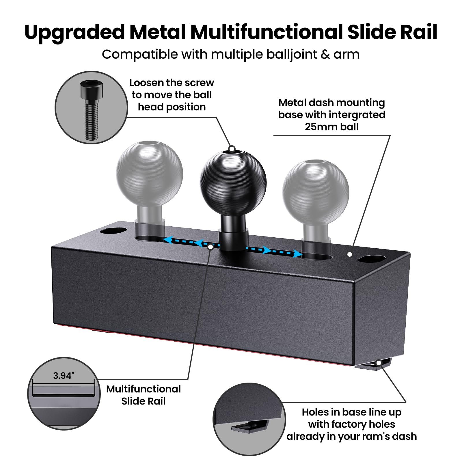 Upgraded Metal Phone Mount for Ram Truck 2019-2023 - Universal Dash Mount Cell Phone Holder Compatible with Dodge RAM 1500/2500/3500 & TRX Models - 360° Adjustable Car Phone Stand for iPhone, Samsung, Pixel - Perfect for GPS Navigation & Hands-Free Driving