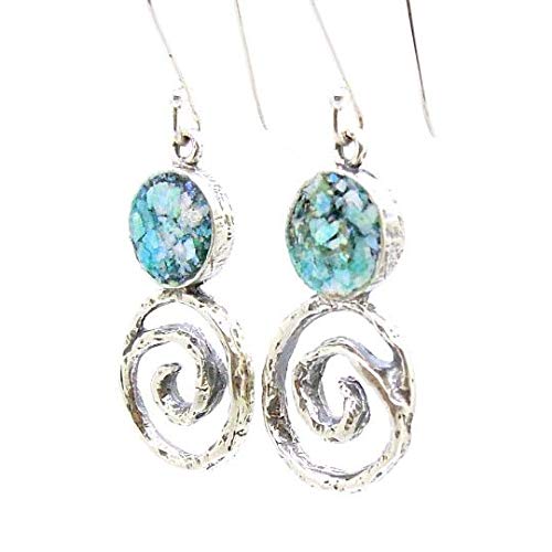 Antique Roman Glass Sterling Silver Earrings with Elegant Swirl Design - Perfect for Weddings, Parties & Special Occasions