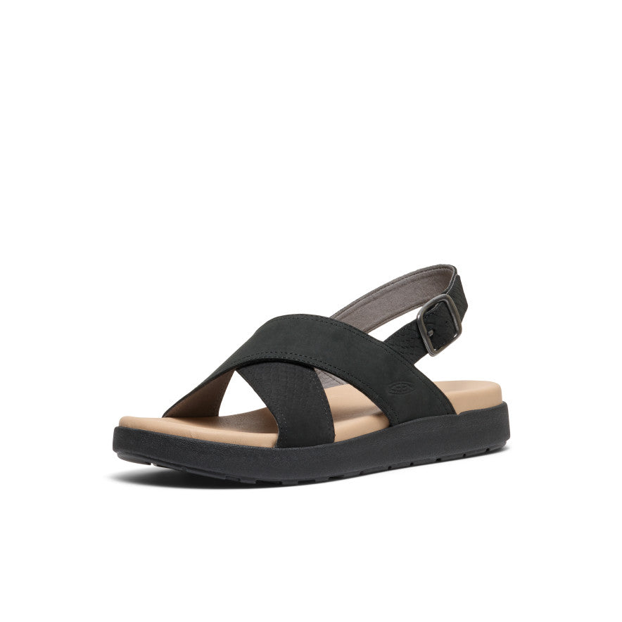 Women's Elle Luxe Cross Strap Sandals - Black/Black | Comfortable Summer Shoes for Beach, Vacation & Casual Outings