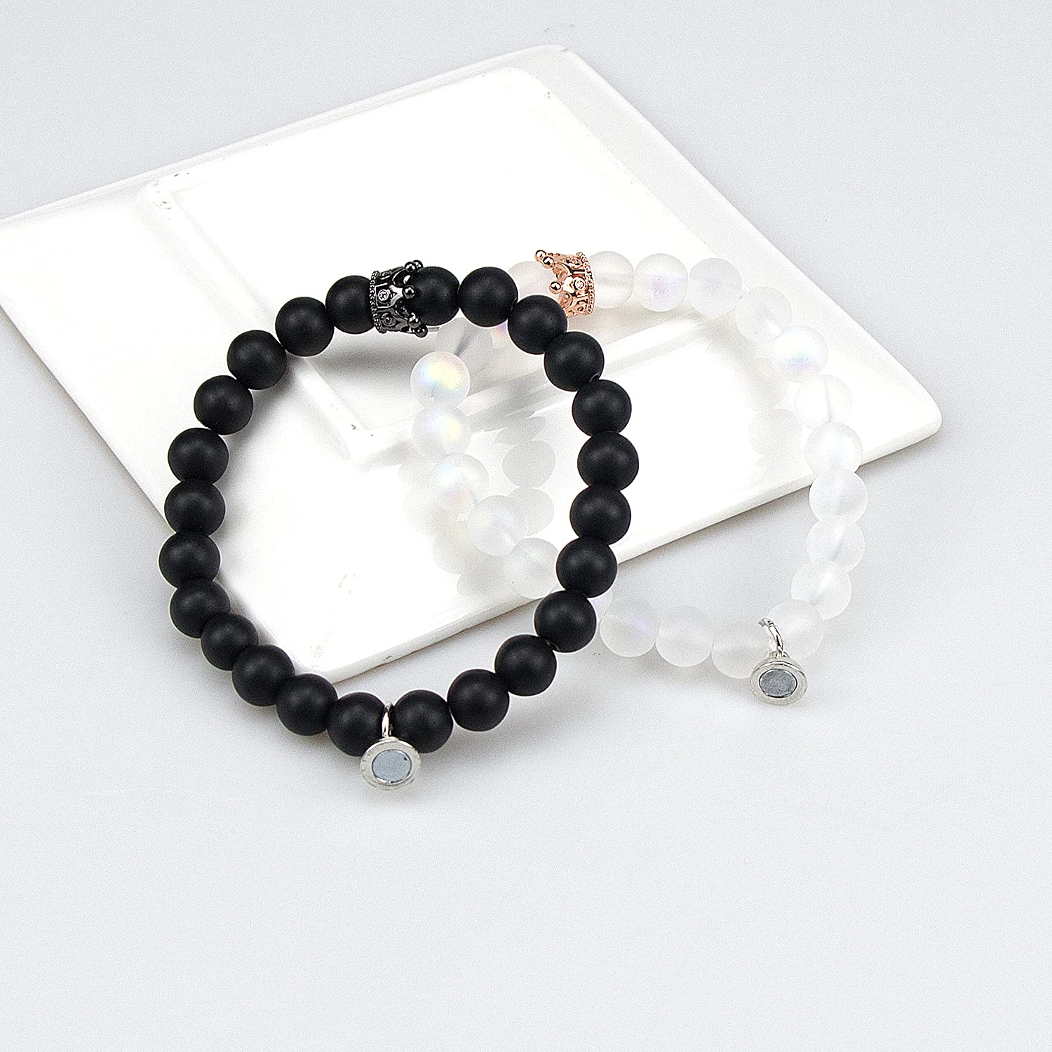 LUOKIFUR Magnetic Couples Bracelets Set - King & Queen Crown Matching Bracelets for Men & Women, Romantic Couple Gifts for Anniversary, Valentine's Day, Wedding | Adjustable Beaded Friendship Bracelets for Him & Her