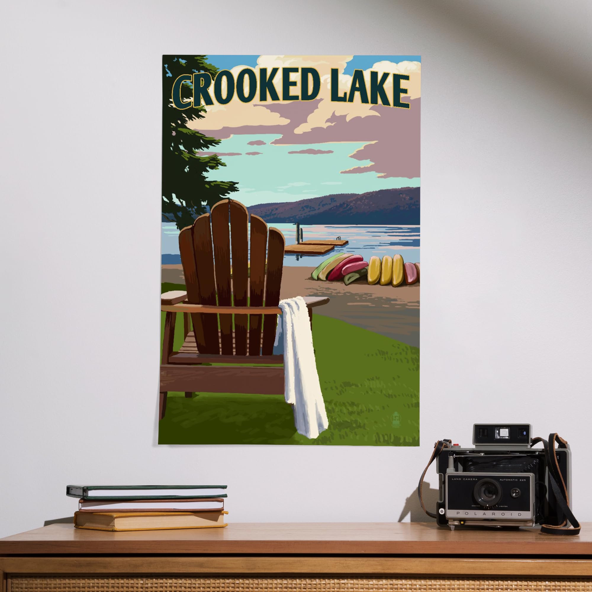 Lantern Press 16x24 Inch Giclee Art Print - Crooked Lake Michigan Landscape with Adirondack Chairs - Premium Wall Decor for Living Room, Bedroom & Office