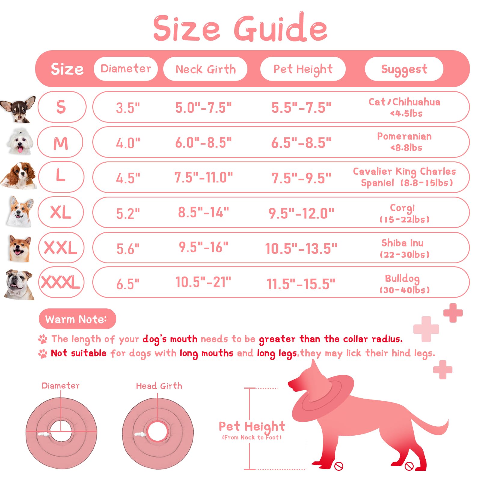 Soft Adjustable Dog Cone Alternative for Small, Medium & Large Dogs - Waterproof Pet Recovery Collar After Surgery - Comfortable Donut Collar to Stop Licking & Scratching (Pink, Size M-3) - Perfect for Post-Surgery Care & Wound Protection