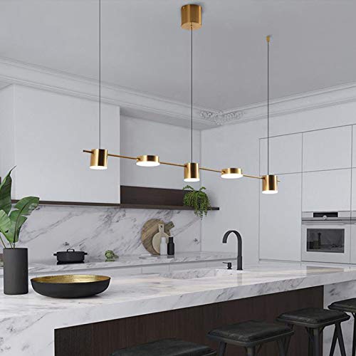 Modern 5-Light Gold LED Chandelier - Adjustable Metallic Pendant Lighting for Bedroom, Kitchen Island, Restaurant & Hotel (35W Cool White) | Elegant Dining Room & Living Room Decoration