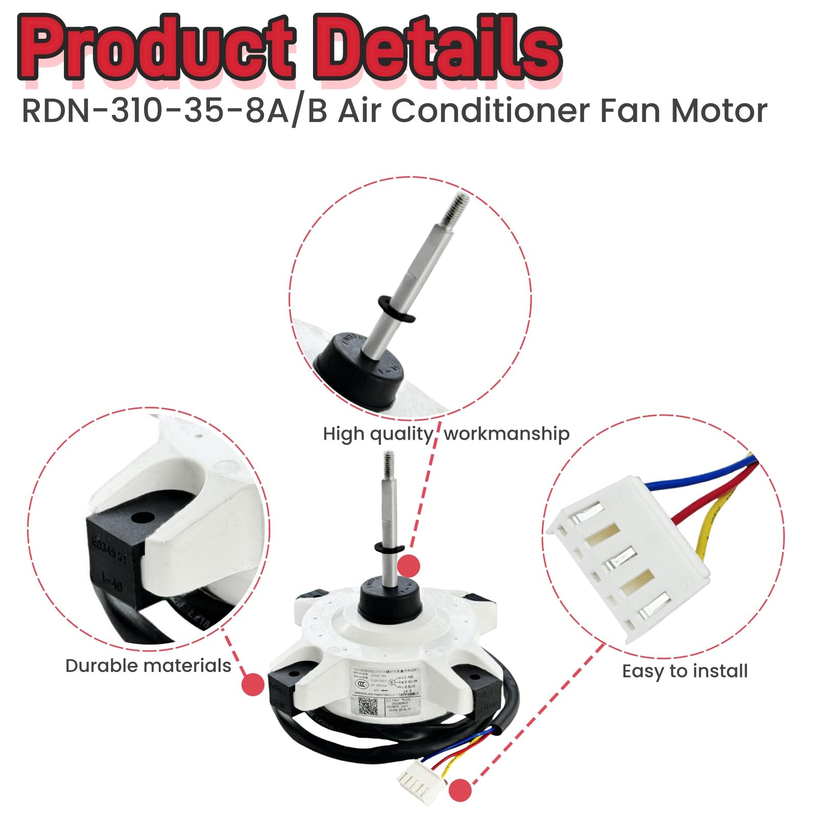 RDN-310-35-8A/B Brushless DC Motor 310V 24W 900rpm - Replacement Fan Motor for AUX Air Conditioners | High-Efficiency Cooling Solution for Home & Office HVAC Systems