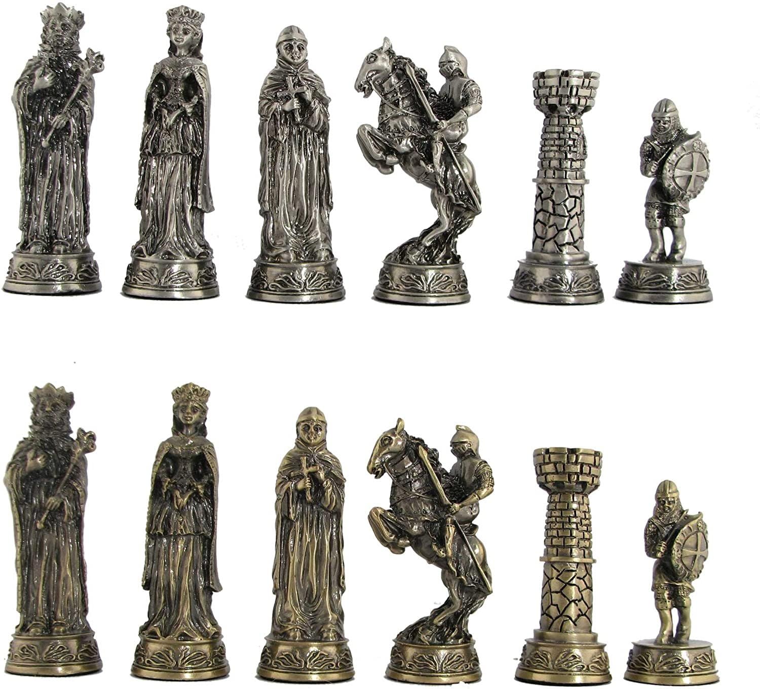 WE Games Pewter Medieval Themed Chess Set - Unique Metal Chess Board Game for Adults, Luxury Handcrafted Chess Pieces with Detailed Sculptures | Perfect for Home Decor, Gift Giving & Strategy Game Lovers