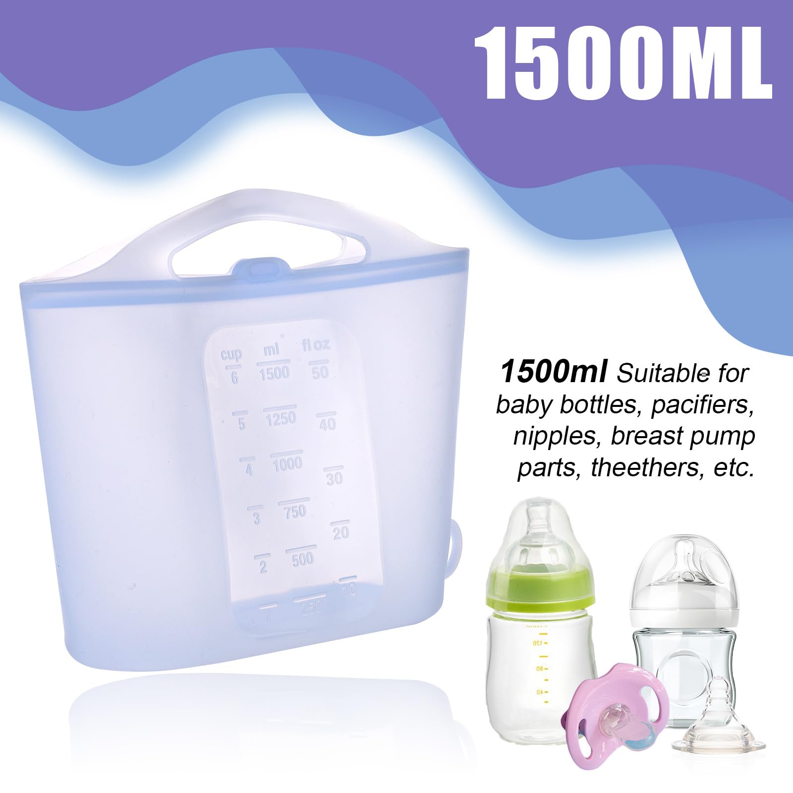 Baby Bottle Sterilizer Microwave Steam Sterilizer - 1.5L Reusable Silicone Steaming Bag for Breast Pump Parts, Pacifiers & Teethers - Essential Travel & Home Accessory for Moms (Blue) - Perfect for Daycare, Traveling & Quick Sterilization at Home