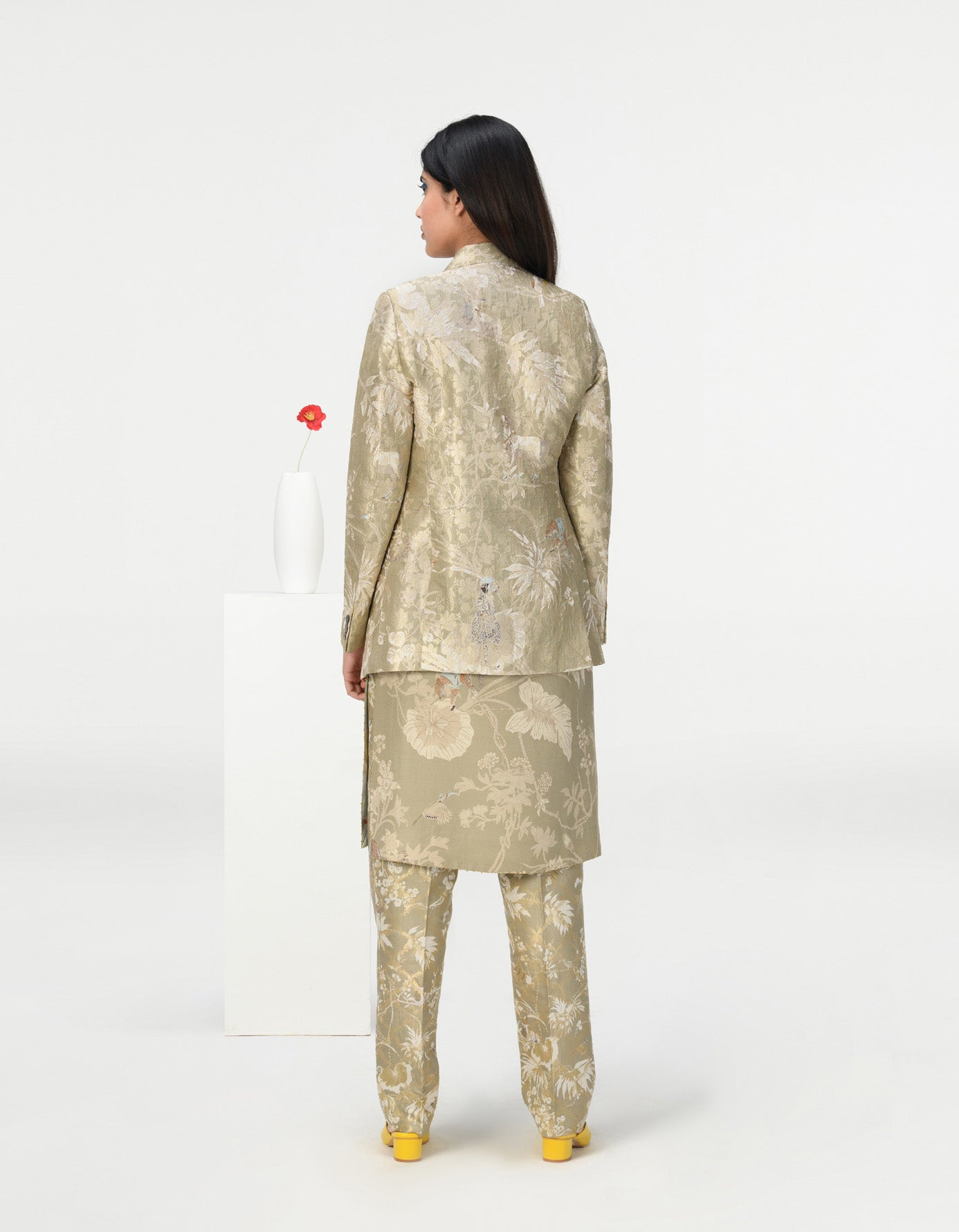 Elegant Rana Blazer in Silk Brocade - Oyster Grey | Women's Formal Wear for Office, Parties & Special Occasions