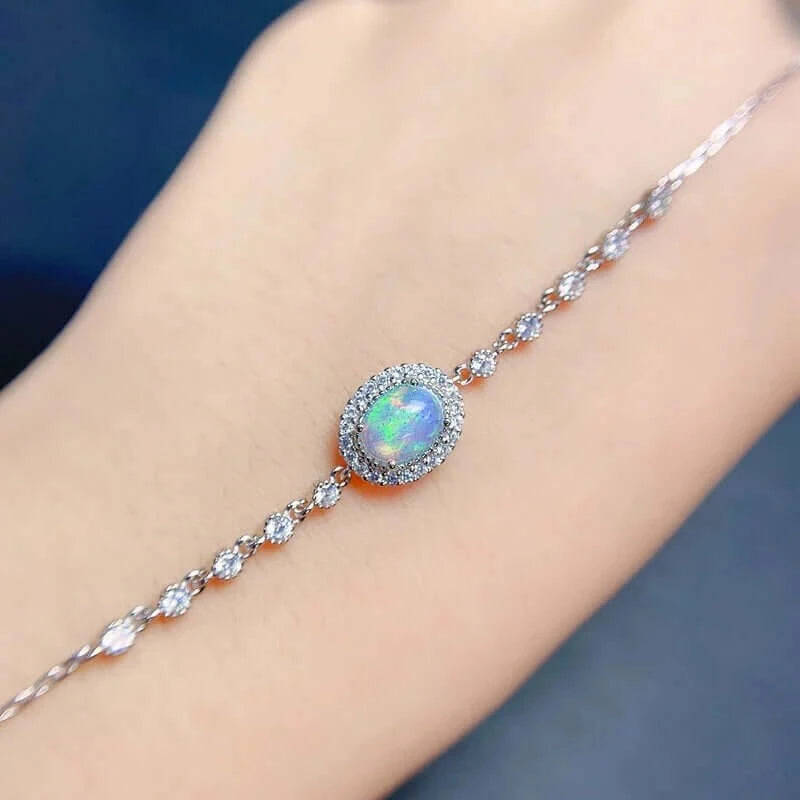 18K Platinum Rose Gold Opal Charm Libra Zodiac Bracelet for Women - Elegant Birthstone Jewelry Gift for Birthday, Anniversary & Special Occasions | Perfect for Daily Wear, Parties & Gifts