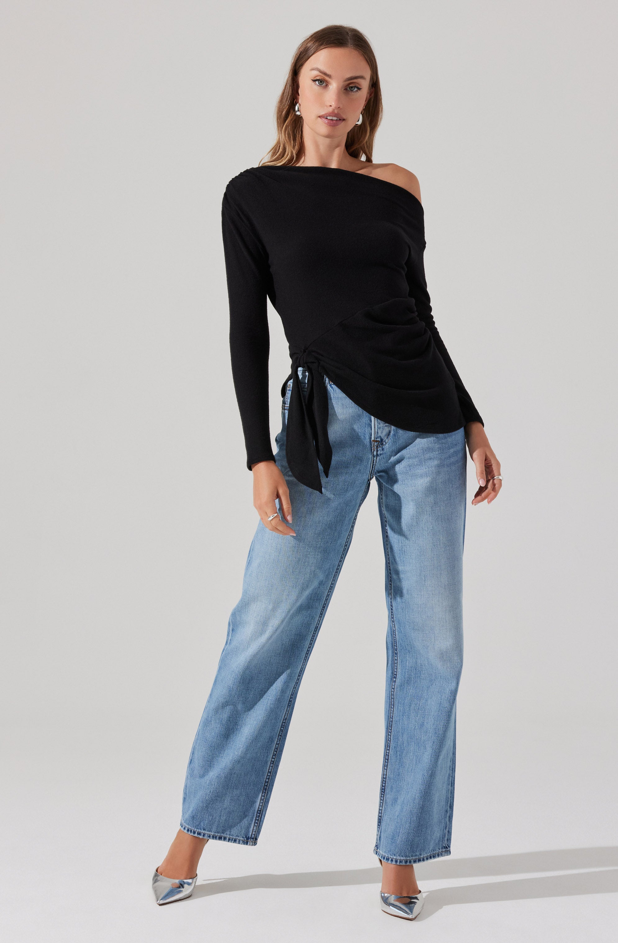 Asymmetrical Off Shoulder Tie Knit Top for Women - Trendy Summer Casual Blouse - Perfect for Date Night, Beach Outings & Vacation Wear
