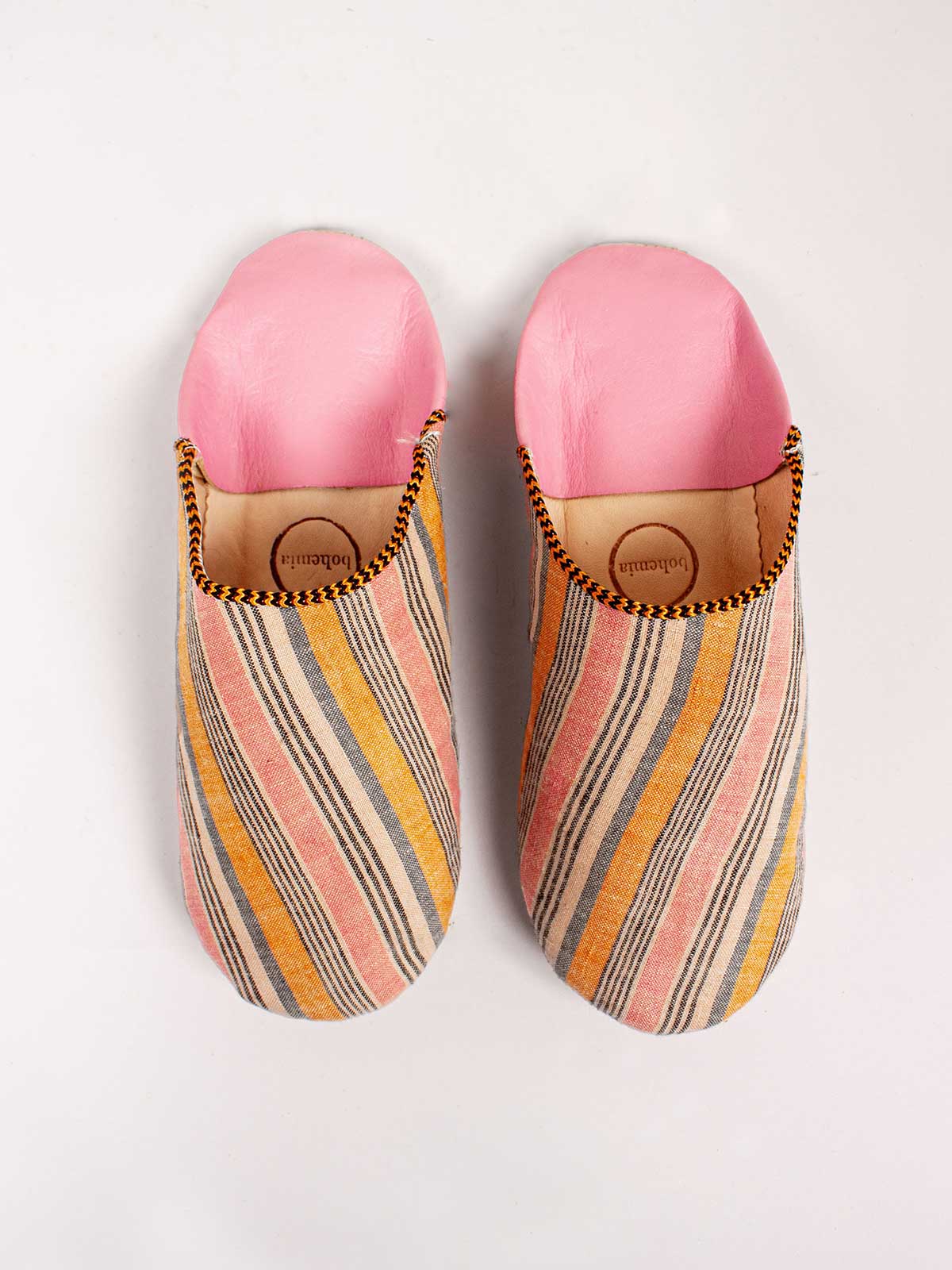 Margot Linen Babouche Slippers for Women - Comfortable Tangerine Striped House Shoes | Perfect for Home, Lounge & Indoor Use