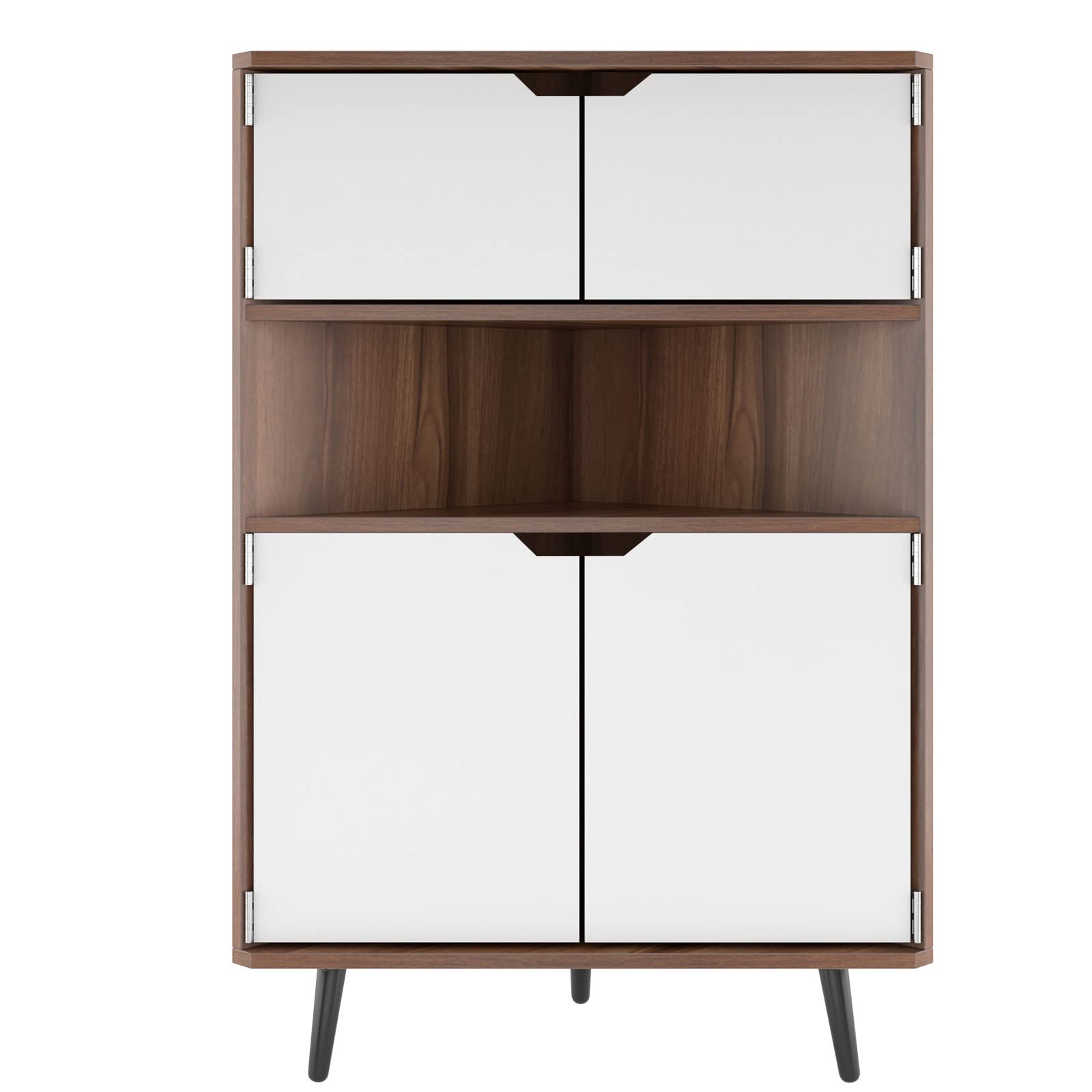 DlandHome 4-Tier Corner Storage Cabinet - Freestanding Organizer with Doors & Shelves for Kitchen, Living Room, Hallway - Teak Finish | Perfect for Small Space Organization & Home Decor