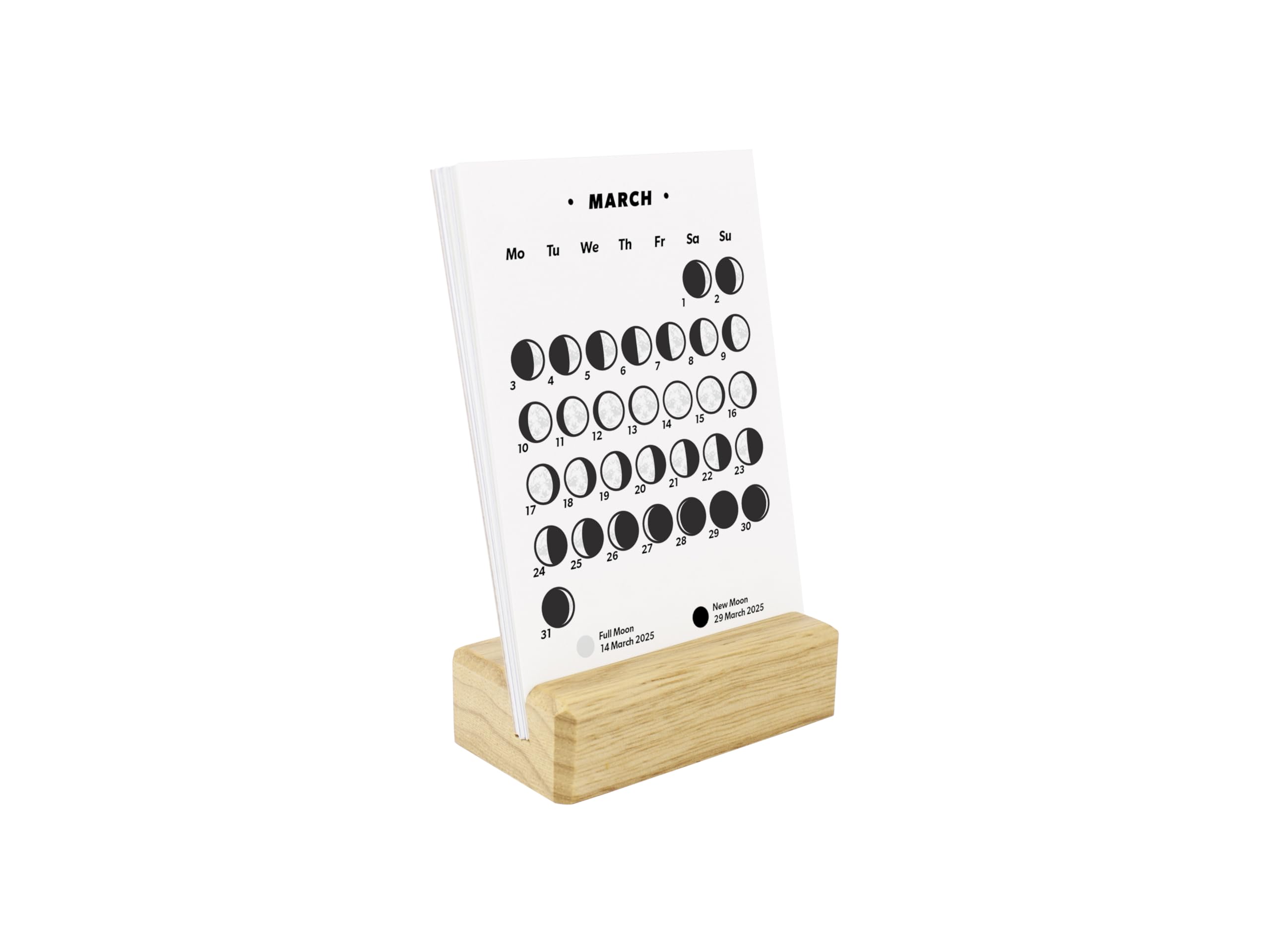 2025 Small Desk Calendar with Lunar Phases & Moon Phases - Elegant Wooden Base with LED Light - Perfect for Office, Home Decor & Gift Giving