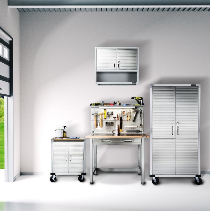 UltraHD® 4-Piece Storage Cabinet System with LED Workbench - Perfect for Garage Organization & Workshop Storage Solutions