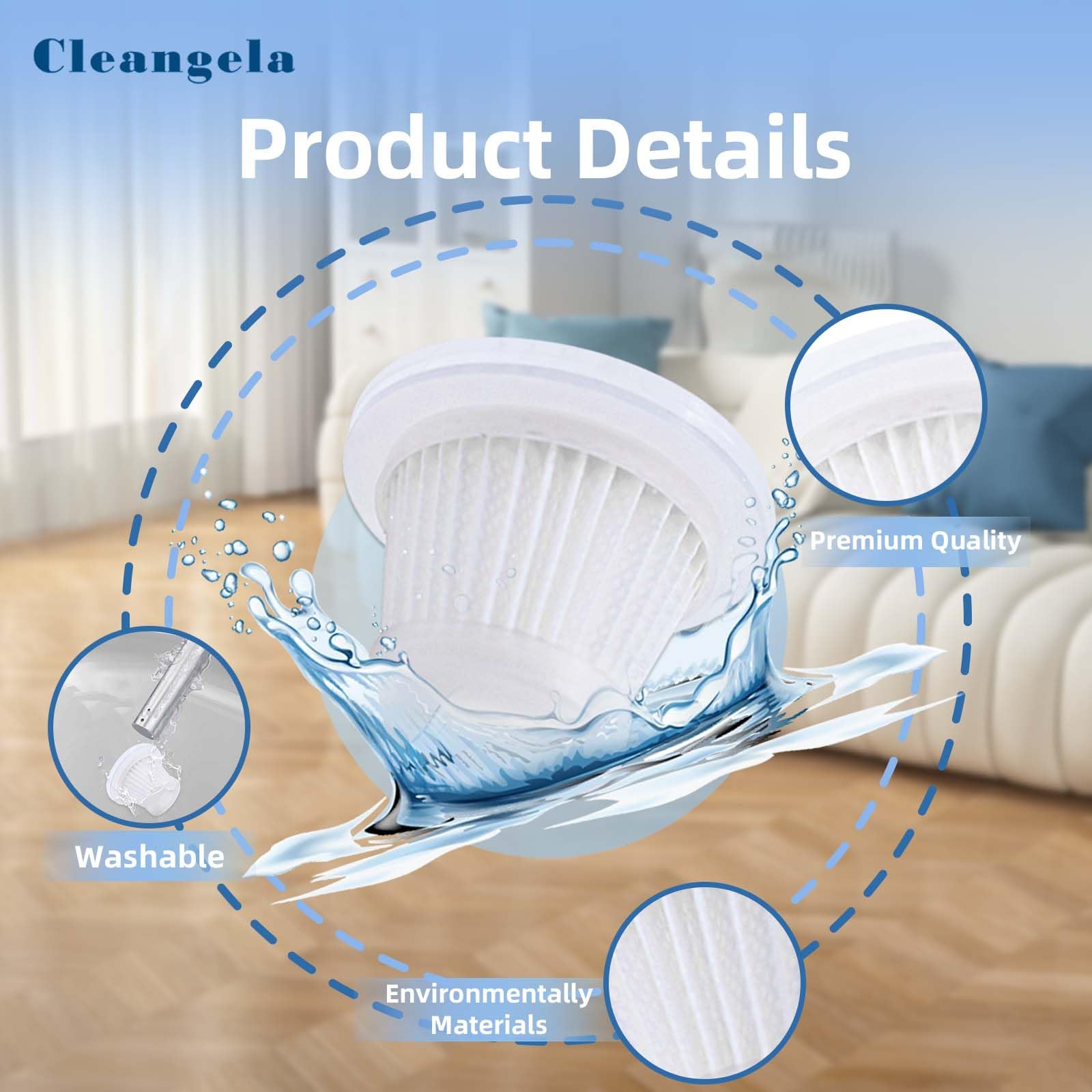 4 Pack Washable HEPA Vacuum Filters - Compatible with KMM LT-117C Handheld Car Vacuum Cleaner Replacement | Durable Dust & Pet Hair Filters for Car, Home, Office Cleaning | Perfect for Auto Detailing & Pet Owners