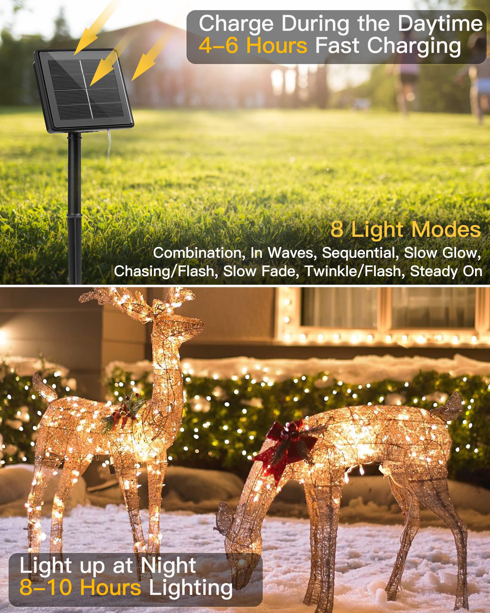 Brightown 2 Pack 66Ft 200 LED Solar String Lights - 8 Lighting Modes, Waterproof Outdoor Solar Fairy Lights for Patio, Yard, Tree, Wedding & Christmas Decor (Warm White) | Perfect for Garden Parties, Backyard Lighting & Holiday Displays