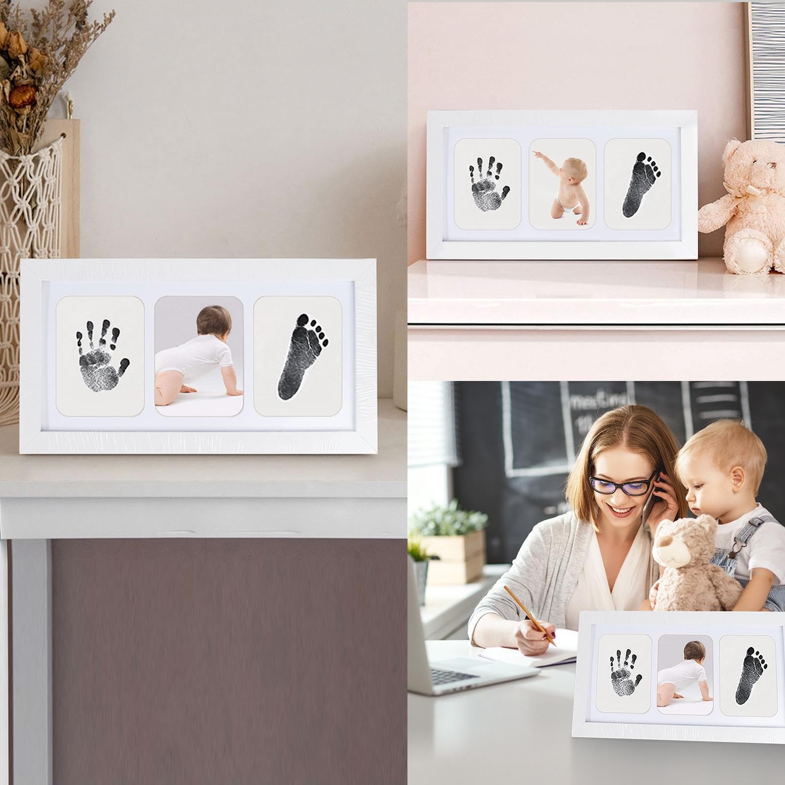 Baby Handprint and Footprint Frame Kit - Rustic Nursery Decor Picture Frames with Safe Clean-Touch Materials | Handprint Mold Kit for Newborn Keepsake, Baby Shower Gift & First Birthday Present | Perfect for Nursery Wall Decor, Baby Memory Book & Family Keepsakes