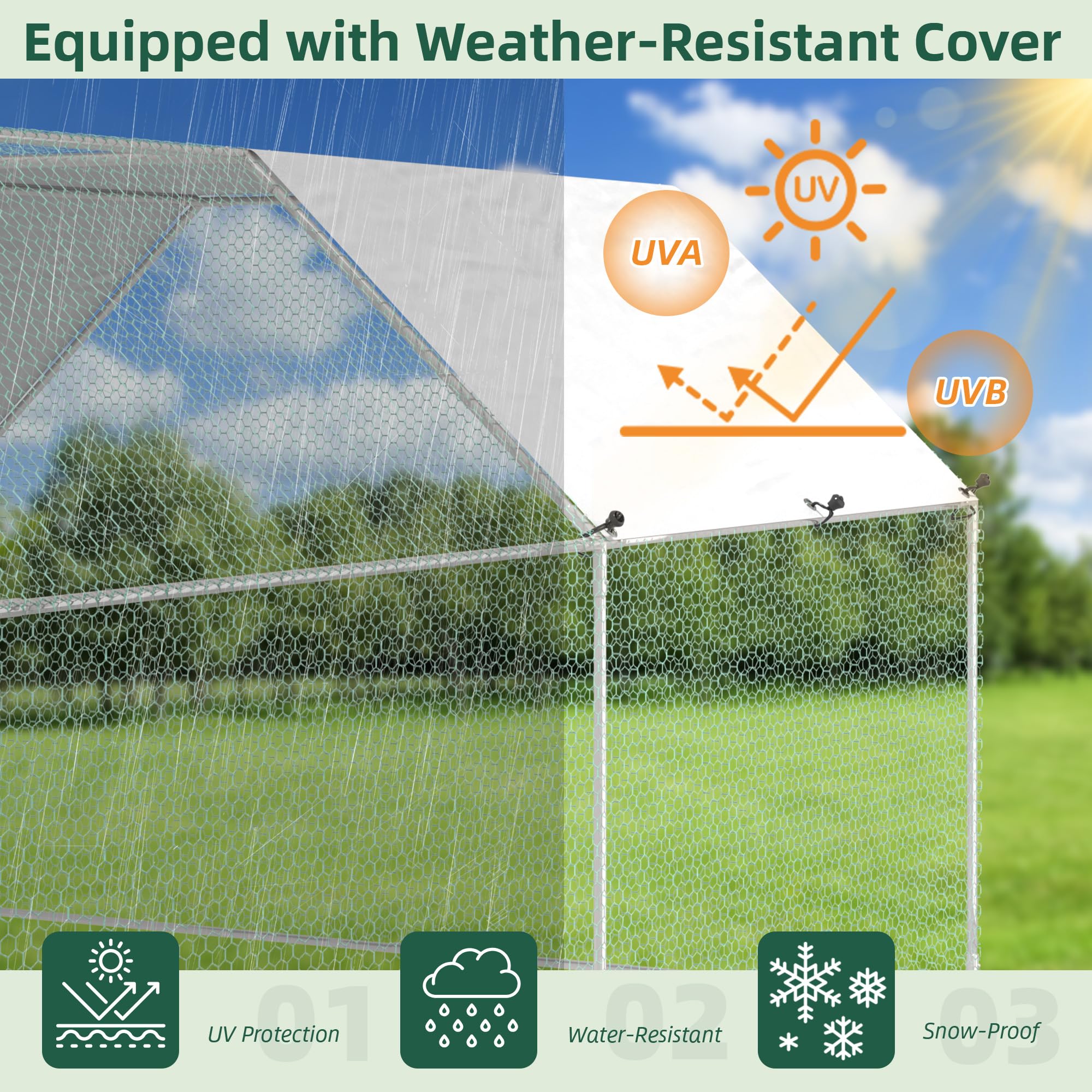 Esright 19.5x10x6.4 FT Extra Large Walk-In Metal Chicken Coop with Cover - Outdoor Poultry Pen for Backyard, Farm & Garden - Heavy Duty Hen House for 15-20 Chickens, Ducks & Small Animals | Perfect for Free-Range Farming, Urban Homesteading & Backyard Chicken Keeping