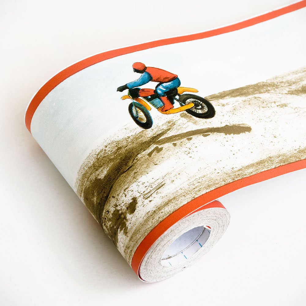 Self-Adhesive Wallpaper Borders for Home Decor - Motor Rally Design, Easy Peel & Stick Wall Trim (12