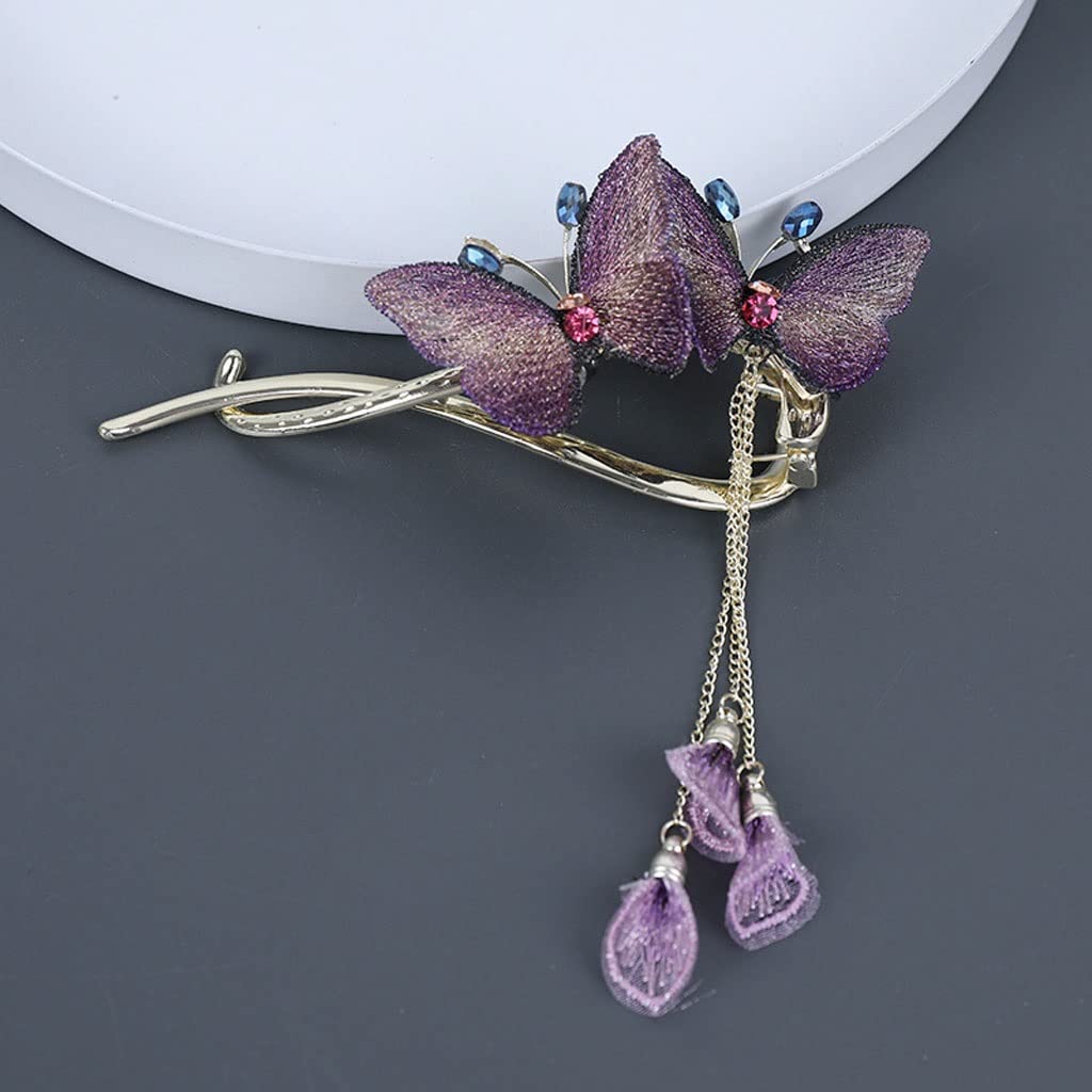 Butterfly Tassel Hair Clip for Women & Girls - Styling Hair Accessories for Thick & Thin Hair - 12.5cm x 5cm Purple Hairpin - Perfect for Parties, Weddings & Everyday Wear