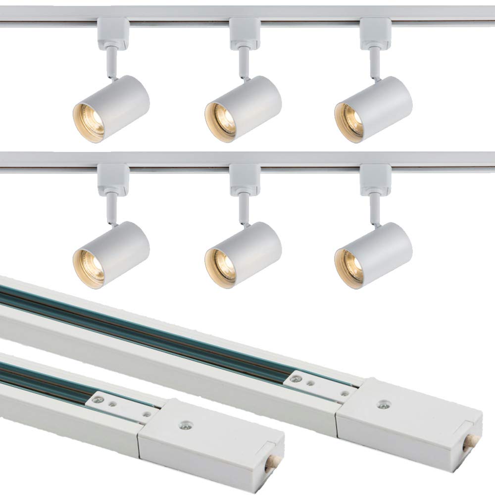 2 Meter 6-Way Rotatable LED Ceiling Track Lighting System - 5W GU10 Bulbs Included (Cool White) - Adjustable Spotlights for Kitchen, Bedroom, Living Room - Modern White Finish - Perfect for Accent Lighting and Home Decor