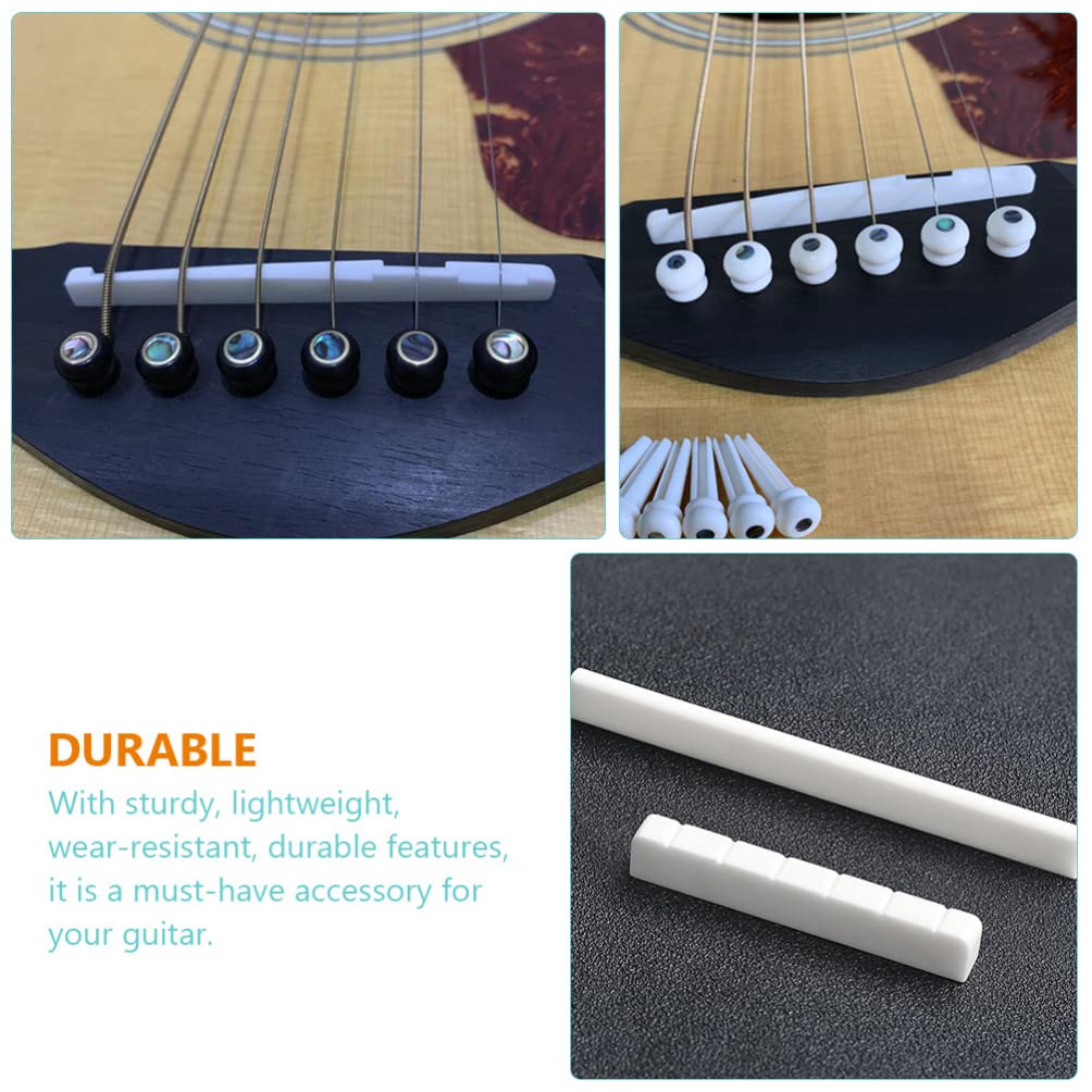ERINGOGO Professional Guitar Bone Bridge Pins, String Nut & Saddle Kit - Premium Ox Bone Material with Smooth Finish for Acoustic Guitar Strings | Perfect for Guitar Repair, Maintenance & Tone Enhancement