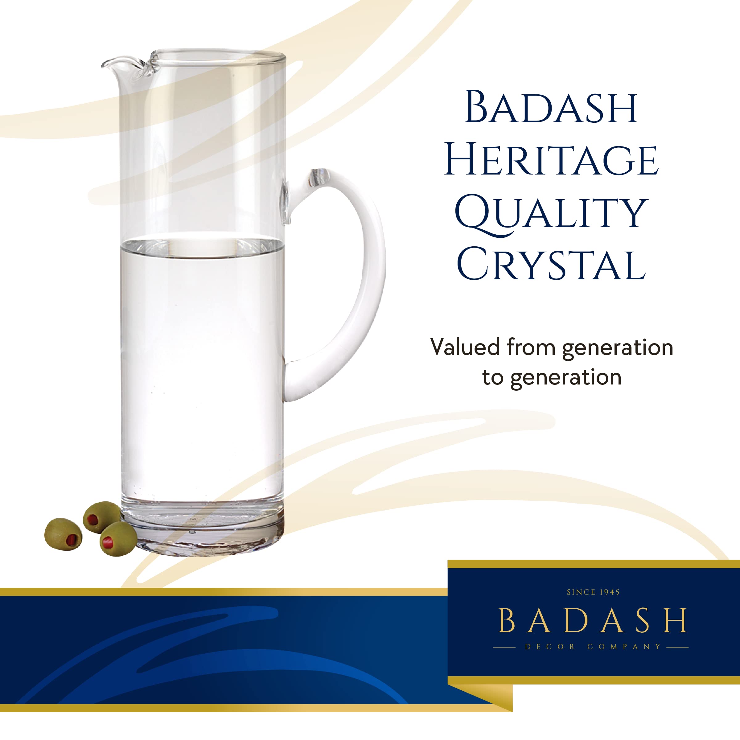 Badash Crystal Glass Pitcher - 9.75” Tall Hand-Blown Lead-Free Crystal Pitcher - 48 oz. Cocktail & Beverage Pitcher - Elegant Cylinder Design for Water, Juice, Iced Tea & Party Drinks - Perfect for Home, Bar & Restaurant Use