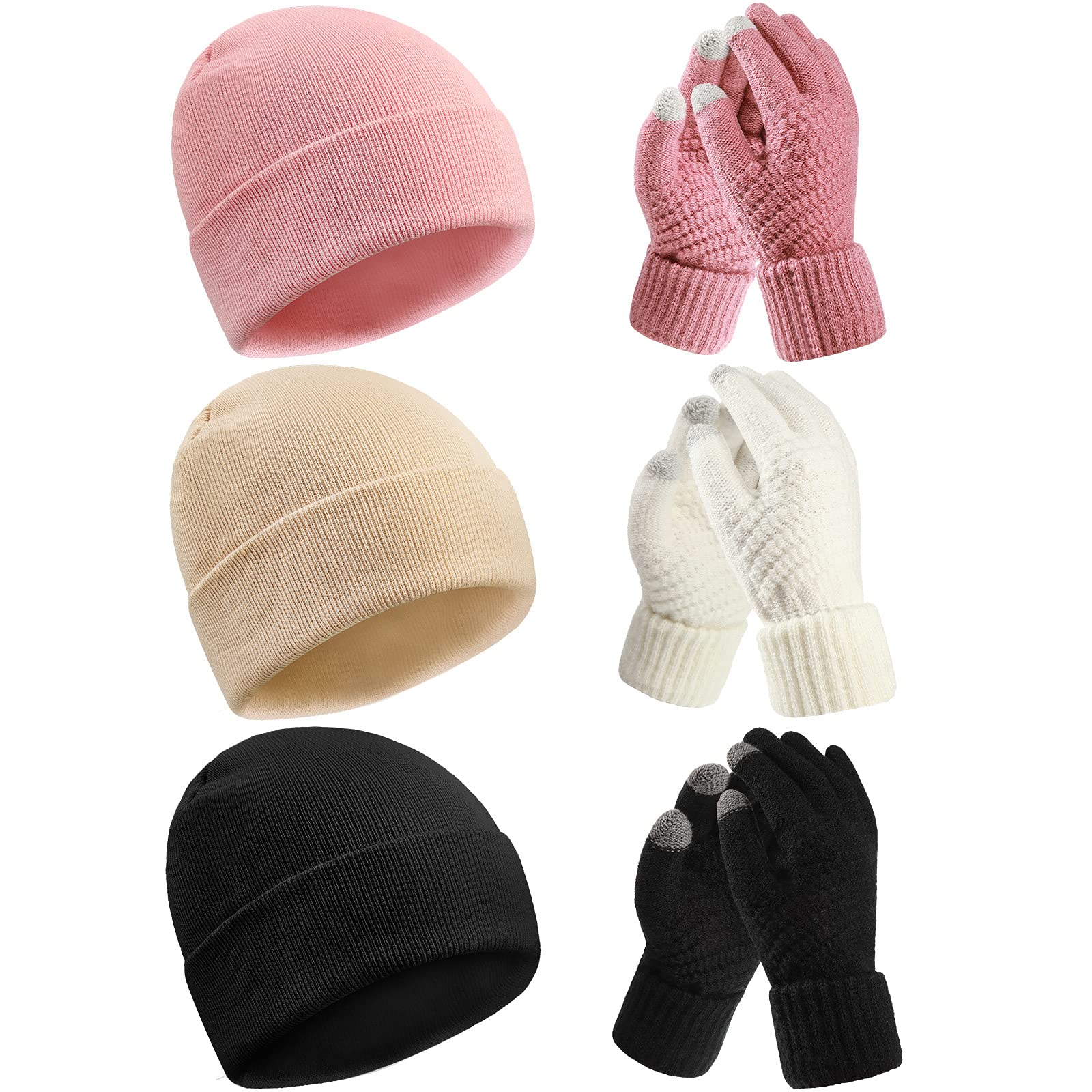 6-Piece Women's Knit Beanie & Touchscreen Gloves Winter Set - Soft Skull Cap & Cute Hats for Christmas Gifts | Perfect for Cold Weather, Outdoor Activities & Holiday Presents