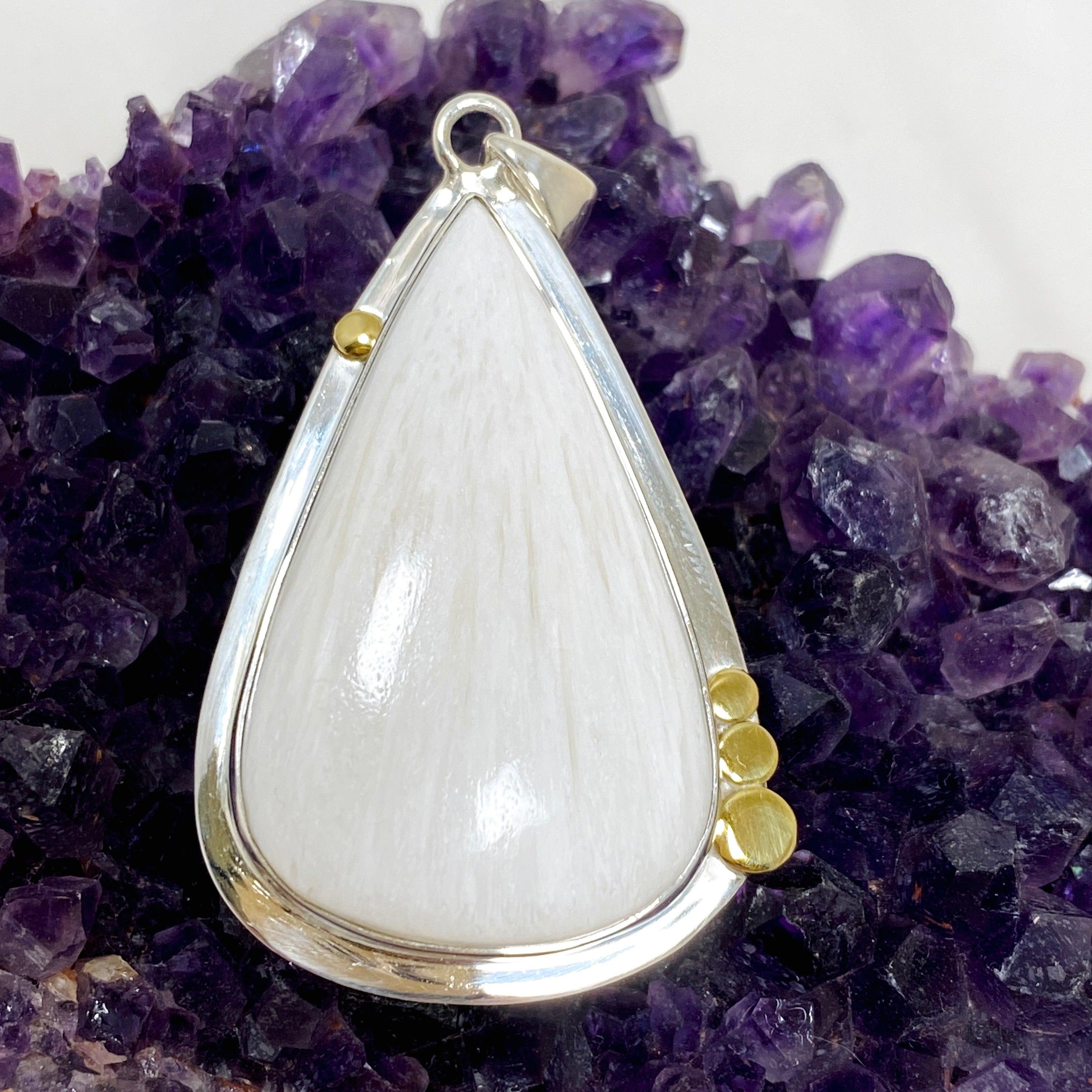Natural Scolecite Teardrop Pendant Necklace - 925 Sterling Silver Handmade Jewelry for Meditation & Healing | Spiritual Gift for Women | Perfect for Yoga, Reiki & Energy Work
