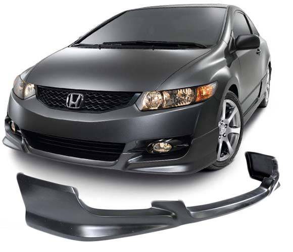 HFP Style Front Bumper Lip Spoiler for 2009-2011 Honda Civic 2Dr Coupe - Unpainted Black PU Material - Enhance Sporty Look & Aerodynamics for Street Racing & Car Shows