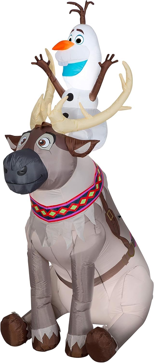 Gemmy 882549 Christmas Outdoor Inflatable Frozen Olaf & Sven with LED Lights - Holiday Yard Decoration for Xmas Party & Winter Festival Decor