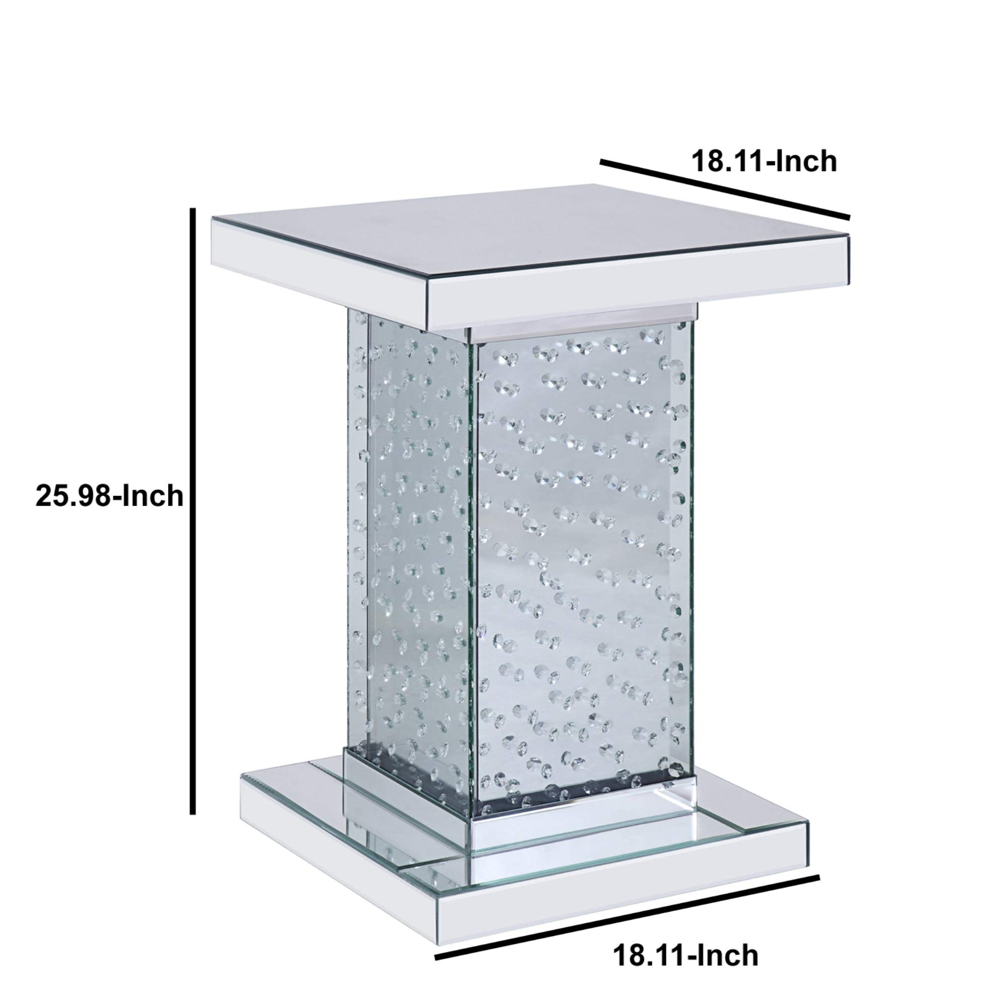 Benjara Wood and Mirror End Table with Faux Crystal Inlays - Clear Glass Accent Table for Living Room, Bedroom & Entryway Decor