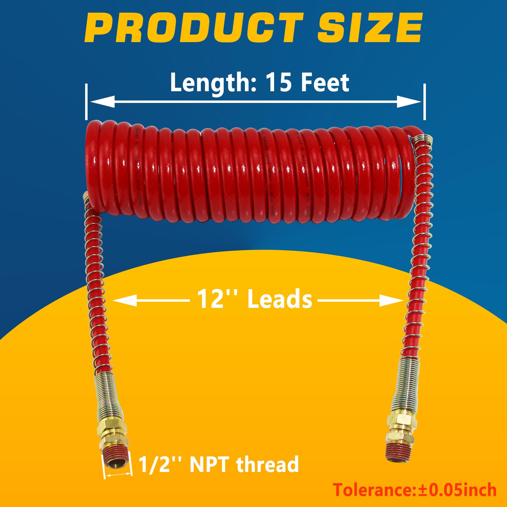 15Ft Coiled Air Brake Hoses Assembly for Semi Truck - 12
