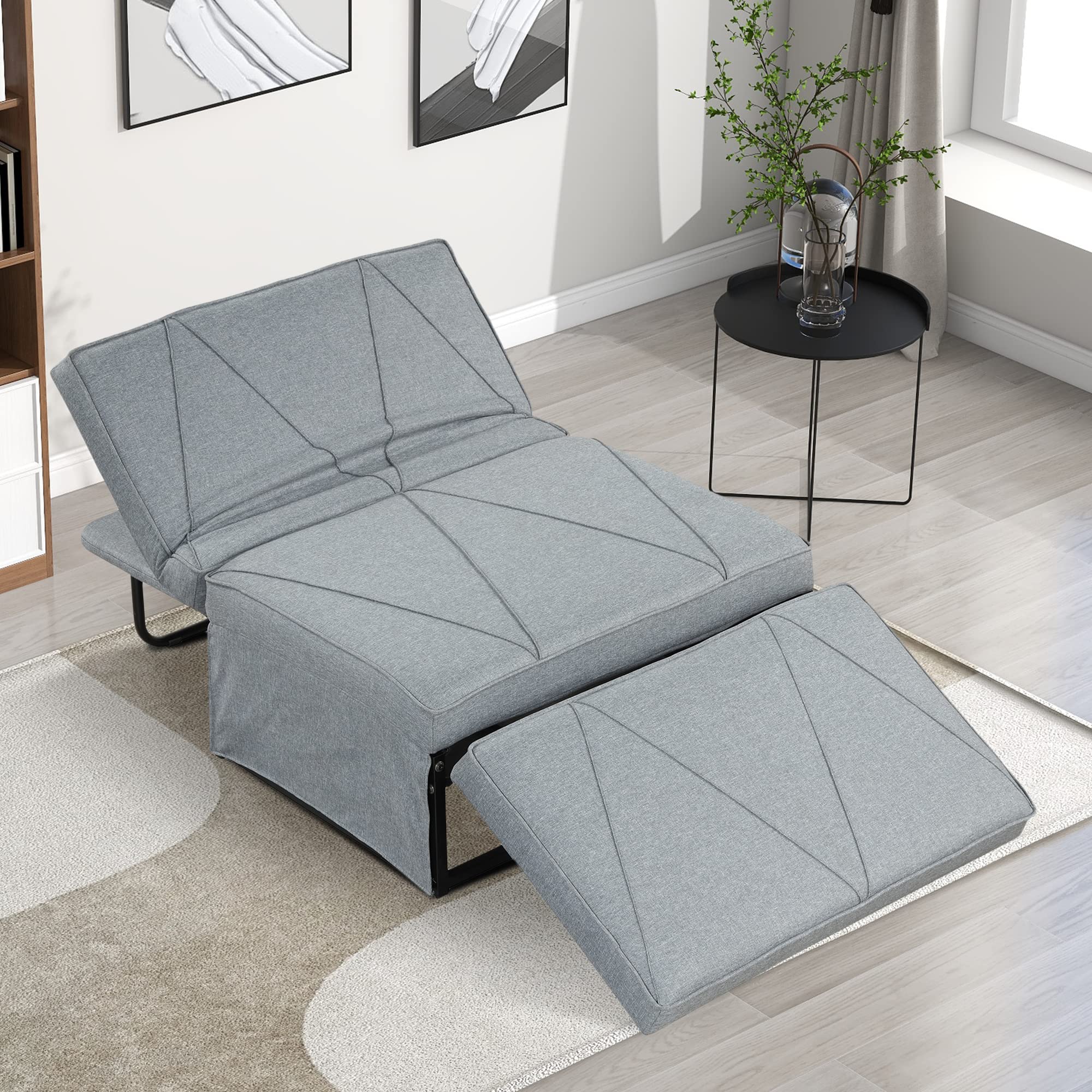 P PURLOVE 4-in-1 Convertible Futon Sofa Bed - Multi-Functional Folding Ottoman Sleeper Chair with Adjustable Backrest - Space Saving Couch Bed for Small Apartments, Living Rooms & Guest Rooms (Perfect for Studio, Dorm & Office Lounges)