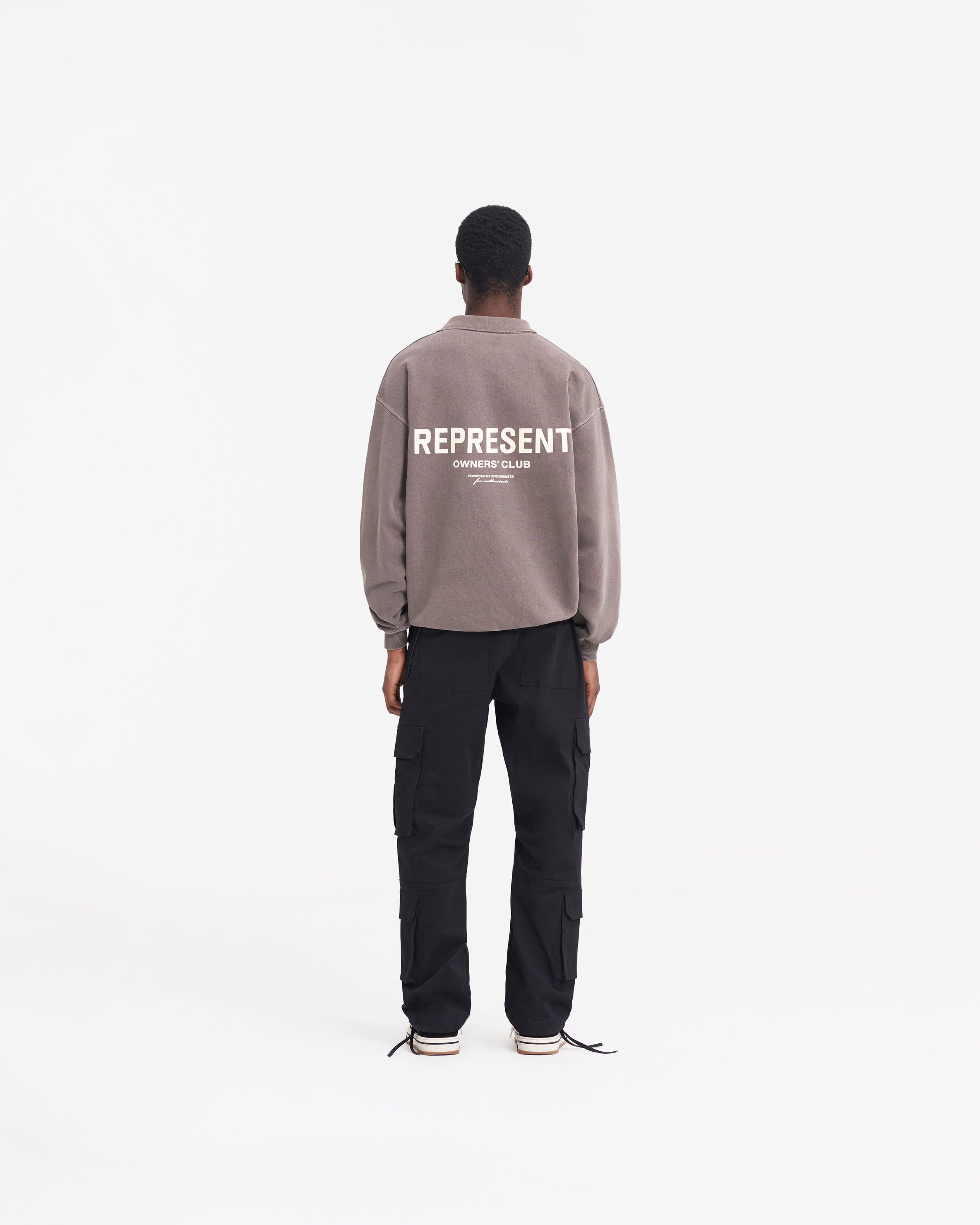Represent Owners Club Long Sleeve Polo Sweater - Premium Cotton Blend Men's Casual Pullover (Fog Gray) | Perfect for Streetwear, Business Casual & Lounge Wear