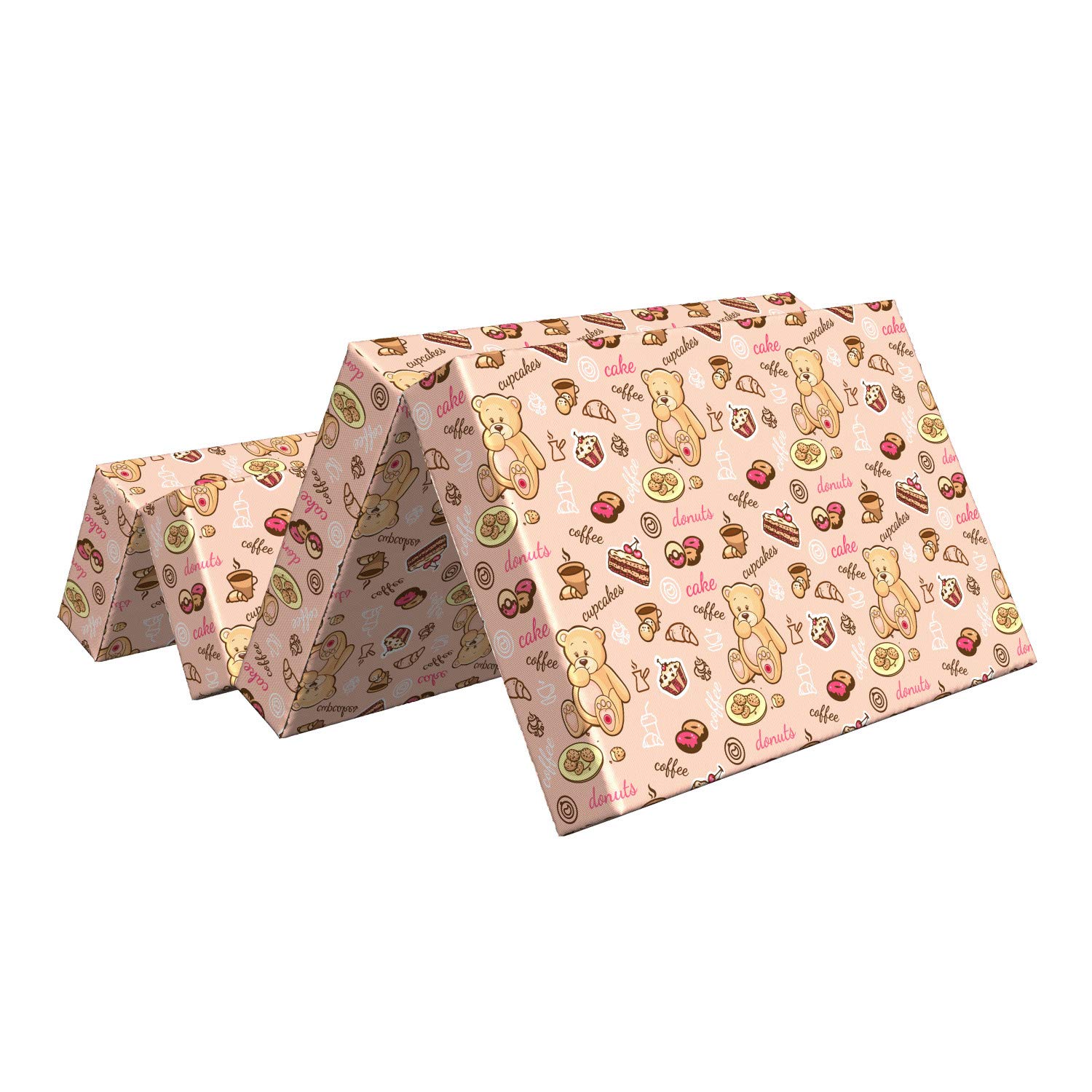 Ambesonne Dessert Themed Foldable Mattress - Cupcakes, Cookies & Donuts Print, 74.8