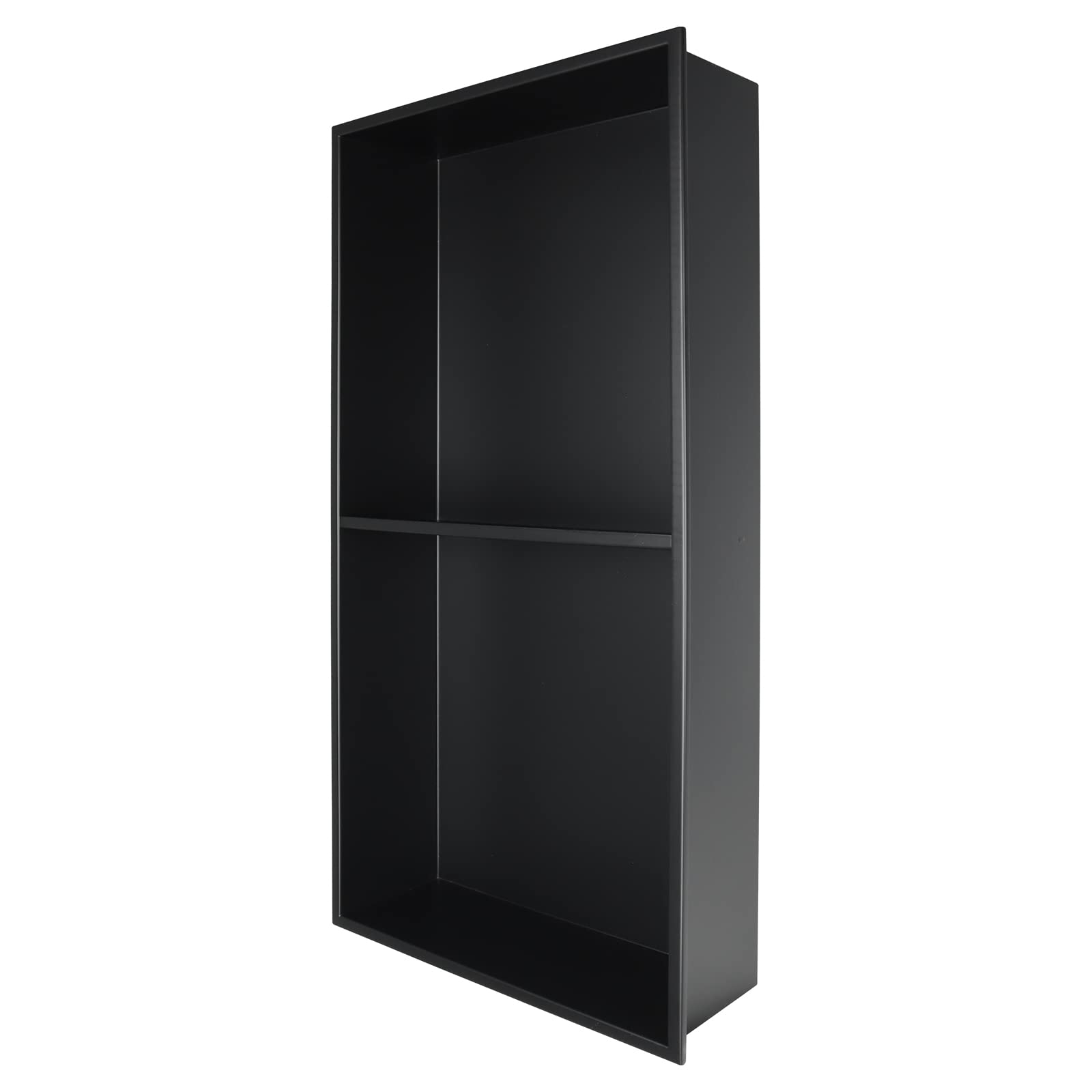 Bernkot 24x12 Inch Stainless Steel Shower Niche - Matte Black Recessed Bathroom Shelf with Double Shelves, No Tile Needed - Perfect for Modern Showers, Bathroom Storage & Spa-Like Experience