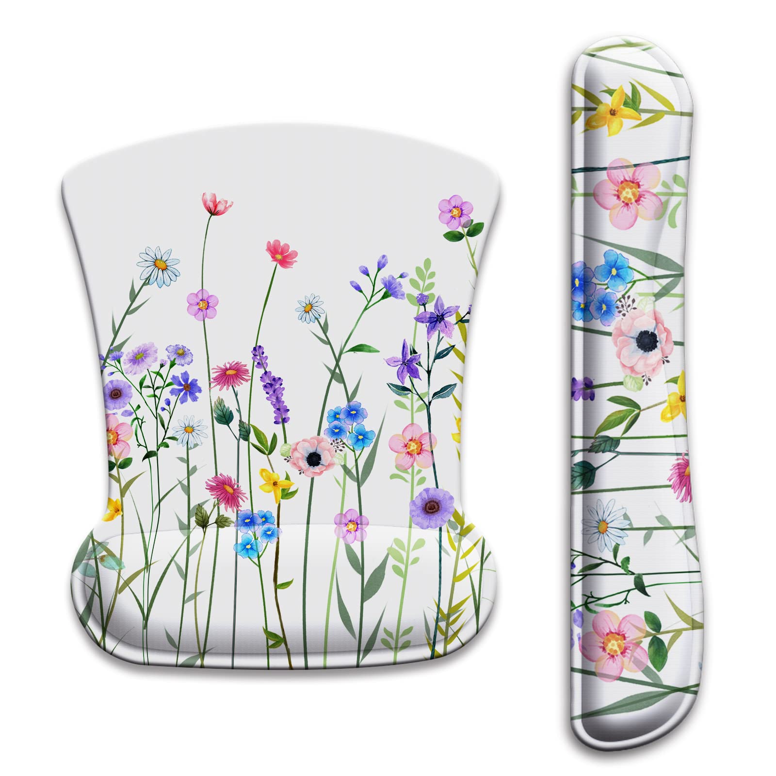 Ergonomic Keyboard Wrist Rest & Mouse Pad Set with Gel Support, Non-Slip Rubber Base - Comfortable Typing & Gaming Accessories for Office, Computer Work, Pain Relief - Watercolor Flowers Design for Home & Workspace