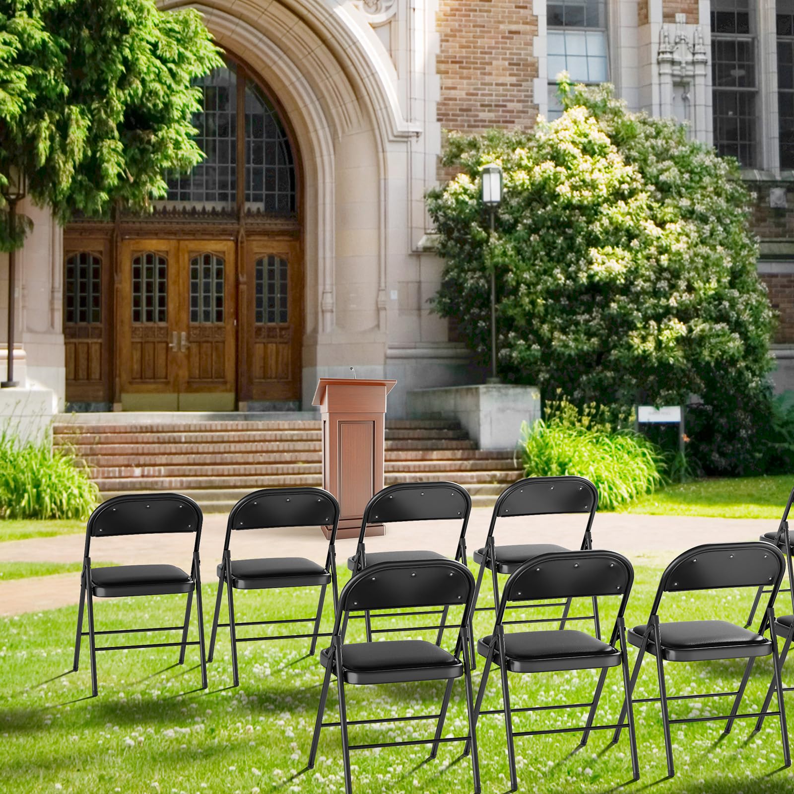 VINGLI 4 Pack Heavy Duty Folding Chairs with Padded Seats - 350 lbs Capacity Metal Frame PU Leather Chairs for Indoor Outdoor Events, Parties, Camping, Picnics - Set of 4 Black