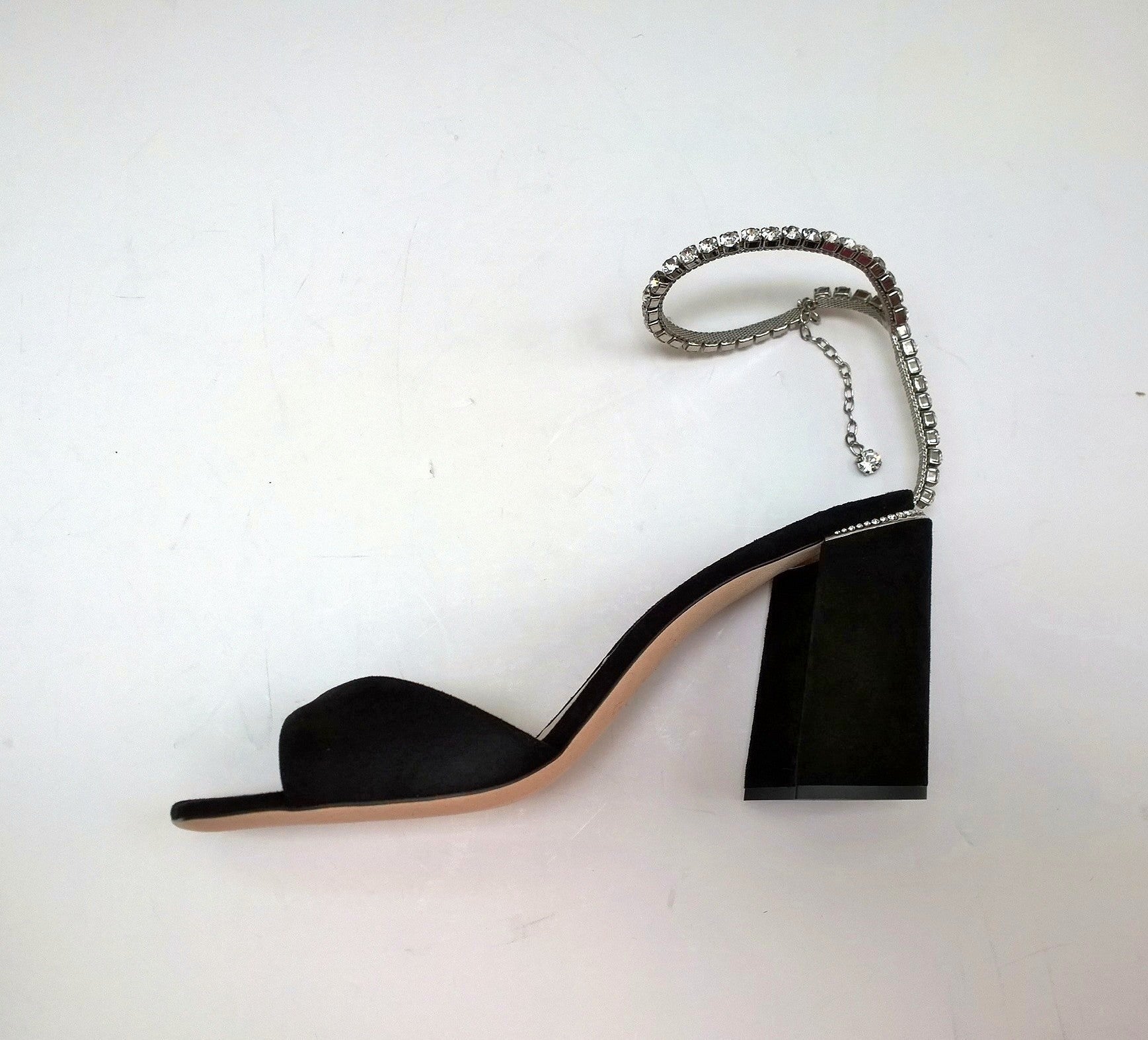 Jimmy Choo Saeda 85 Black Suede Rhinestone Ankle Strap Sandals - Women's Luxury High Heels for Evening Parties & Special Occasions