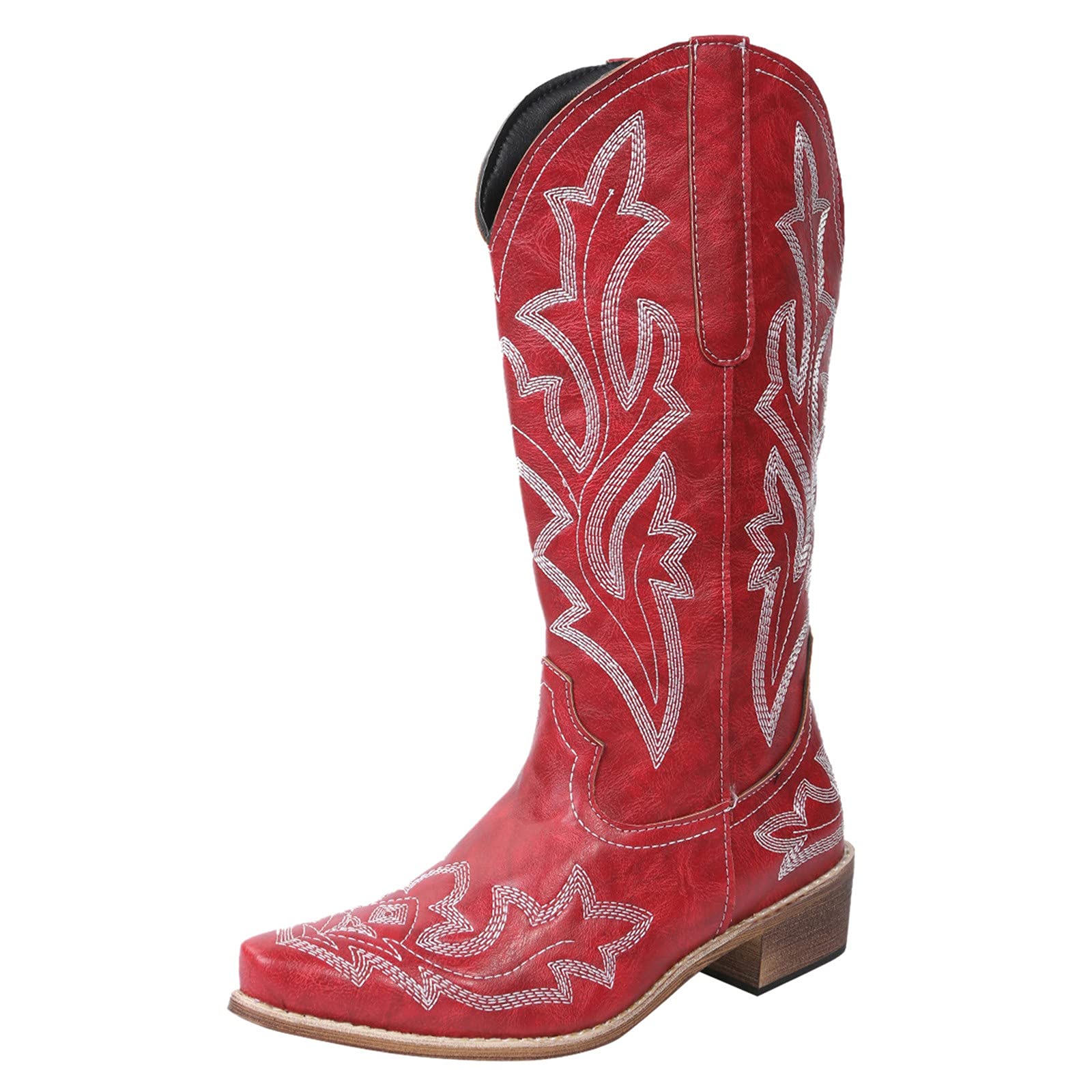 Women's Mid Calf Western Cowboy Boots - Low Heel Embroidery Cowgirl Boots with V-Cut Square Toe & Wide Width | Perfect for Casual Wear, Country Dancing & Western Fashion Outfits