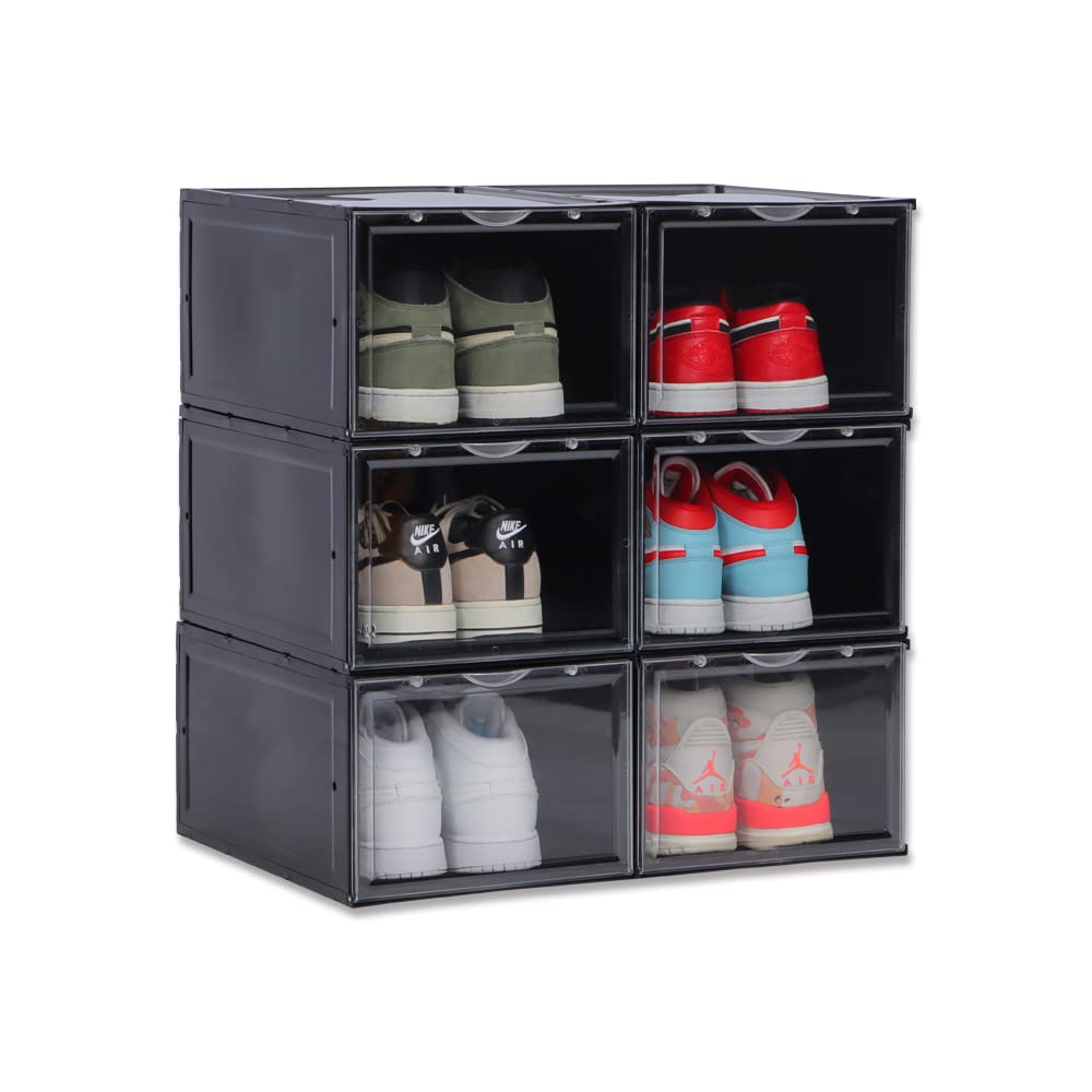 OMOPIN Clear Stackable Shoe Storage Boxes - 6 Pack Plastic Shoe Organizer Containers for Sneakers & Footwear (Fits Up to Size 12) | Perfect for Closet Organization, Shoe Display & Home Storage Solutions