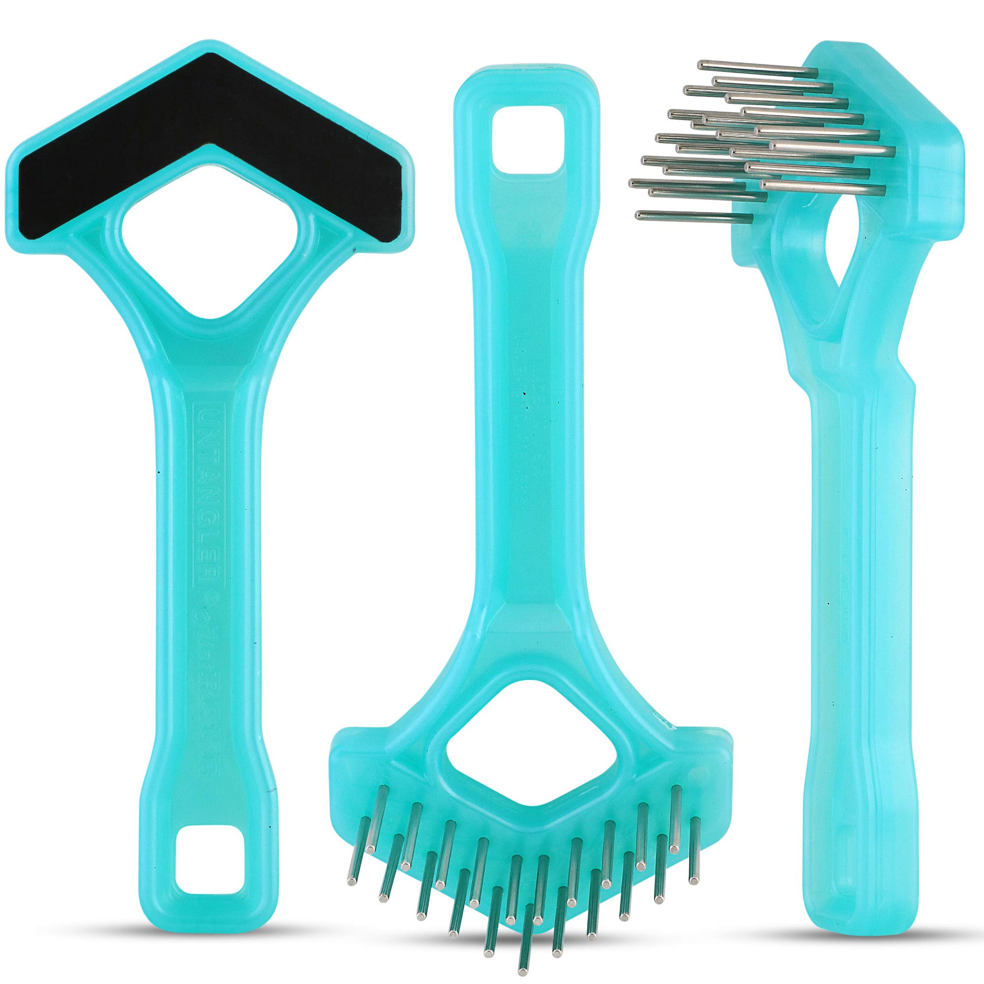 Mini Rake with V-Shape & Double-Row Rotating Teeth - Aqua Blue/Black Top | Garden Tool for Soil Cultivation, Leaf Collection & Lawn Maintenance