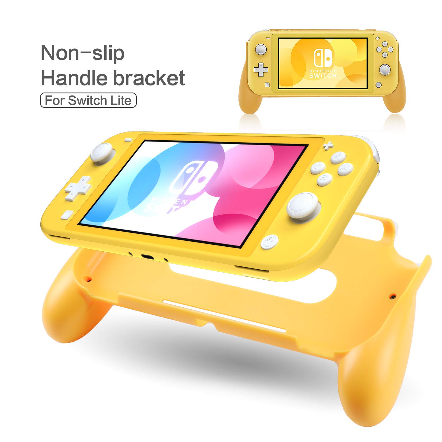 HEATFUN 任天堂Switch Lite手柄握把 - 舒适人体工学设计，黄色游戏手柄配件，提升Switch Lite游戏体验，适合长时间游戏和旅行娱乐
