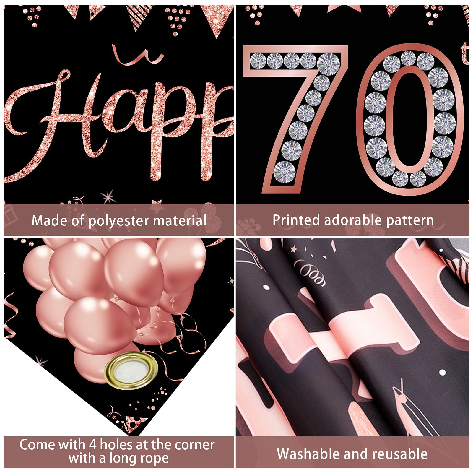 Rose Gold 70th Birthday Banner Decorations for Women - Happy 70 Year Old Party Sign Supplies - Indoor & Outdoor Celebration Decor - Perfect for Milestone Birthday Parties, Retirement Celebrations & Family Gatherings